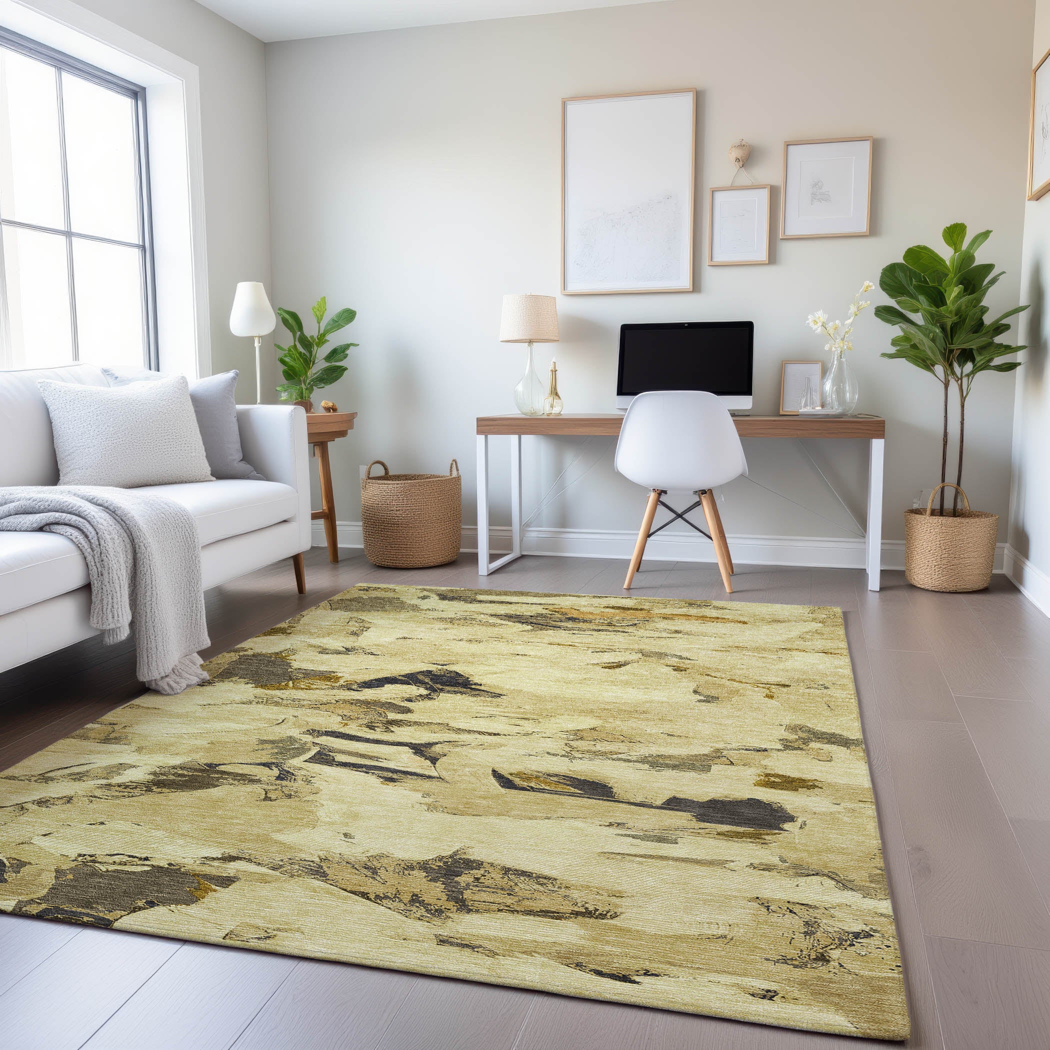 Cusco Machine Washable Transitional Gold Rug 2'6" x 3'10" #shape_Rectangle