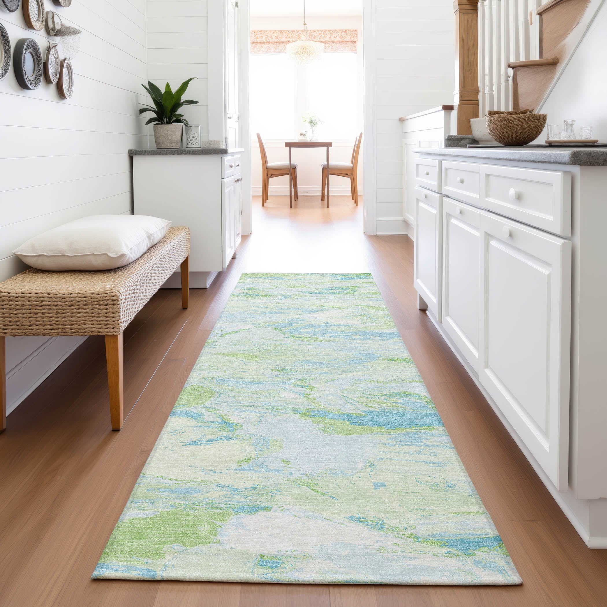 Cusco Machine Washable Transitional Mint Green Rug 2'3" x 7'6" #shape_Runner
