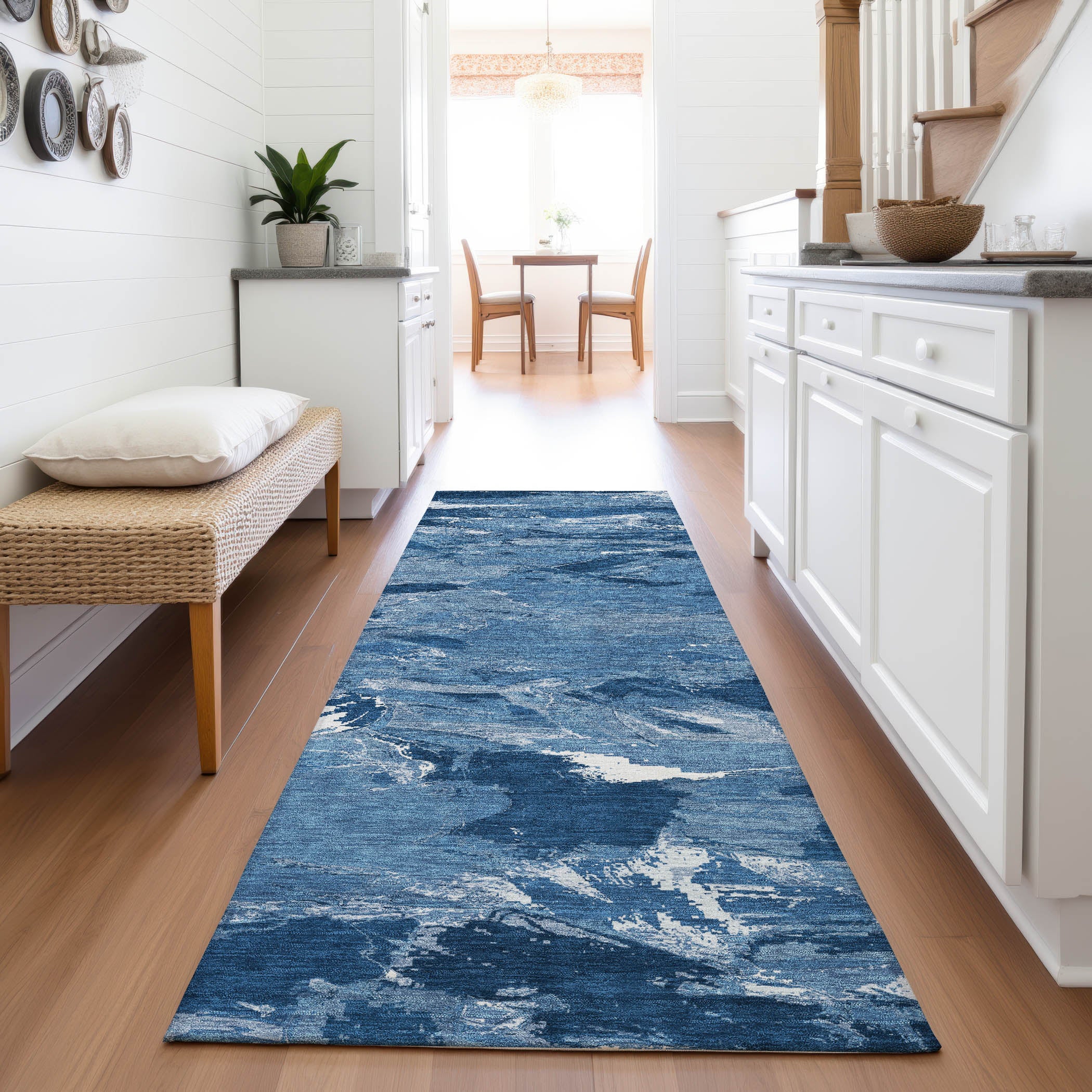 Cusco Machine Washable Transitional Navy Blue Rug 2'3" x 7'6" #shape_Runner