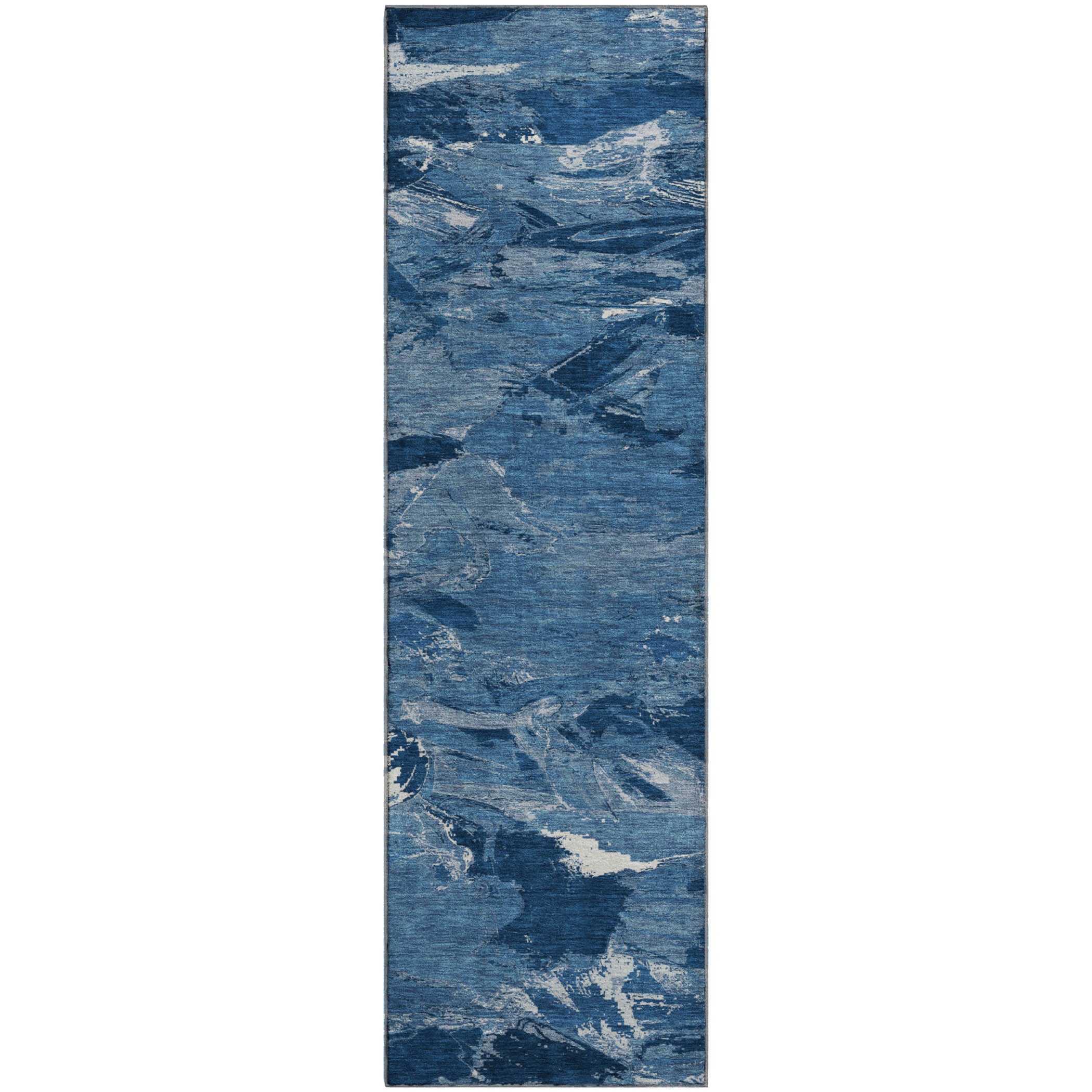 Cusco Machine Washable Transitional Navy Blue Rug 2'3" x 7'6" #shape_Runner