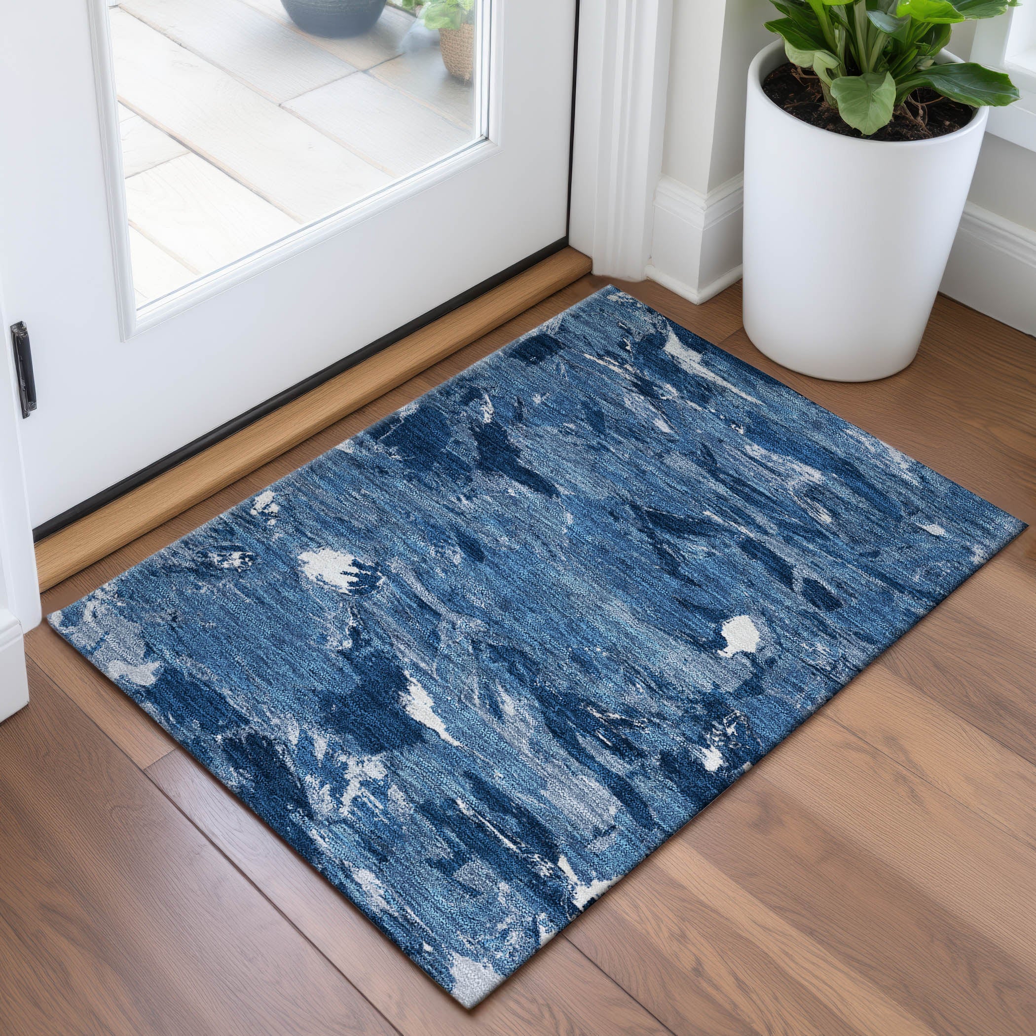 Cusco Machine Washable Transitional Navy Blue Rug 1'8" x 2'6" #shape_Rectangle