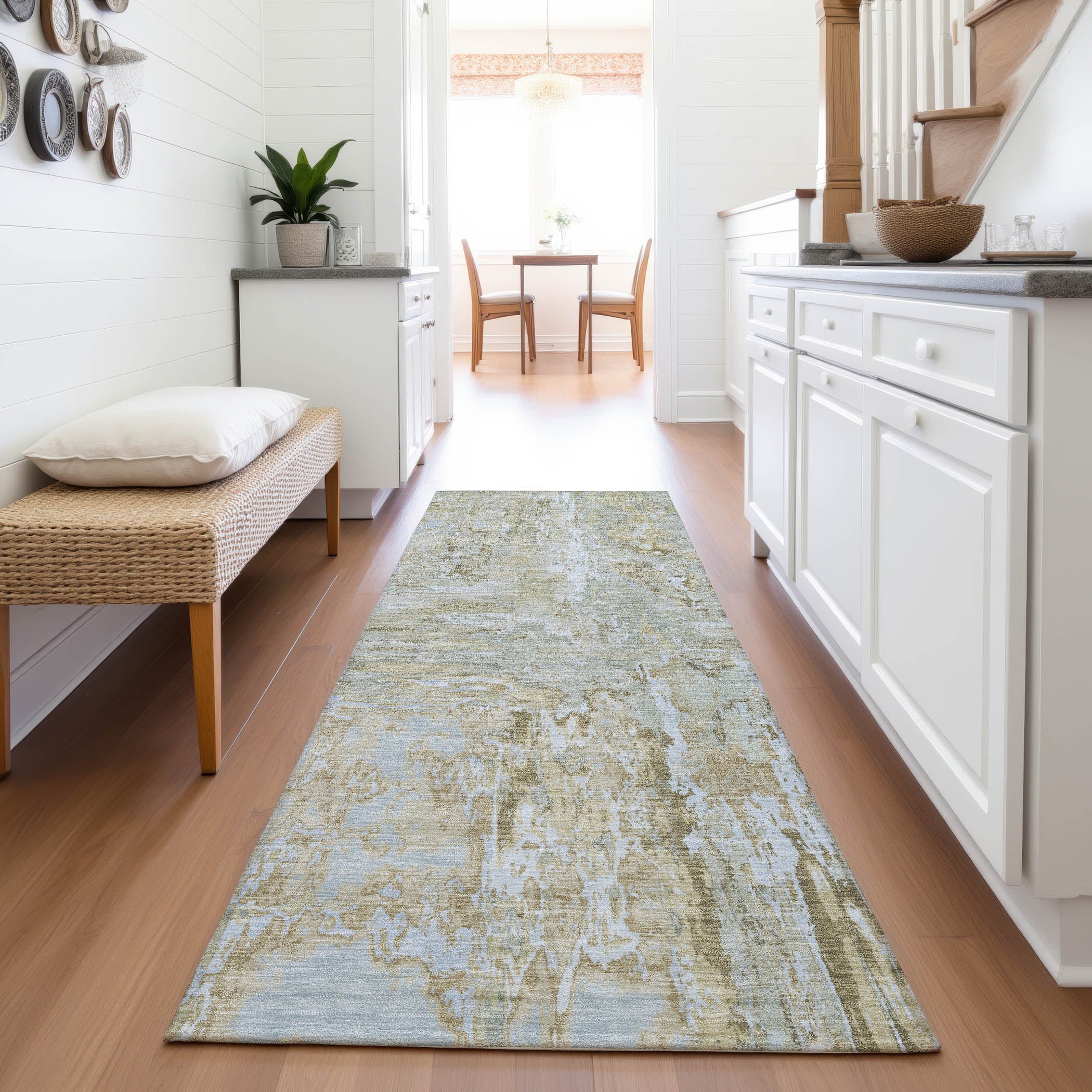 Zanzibar Machine Washable Transitional Khaki Brown Rug 2'3" x 7'6" #shape_Runner