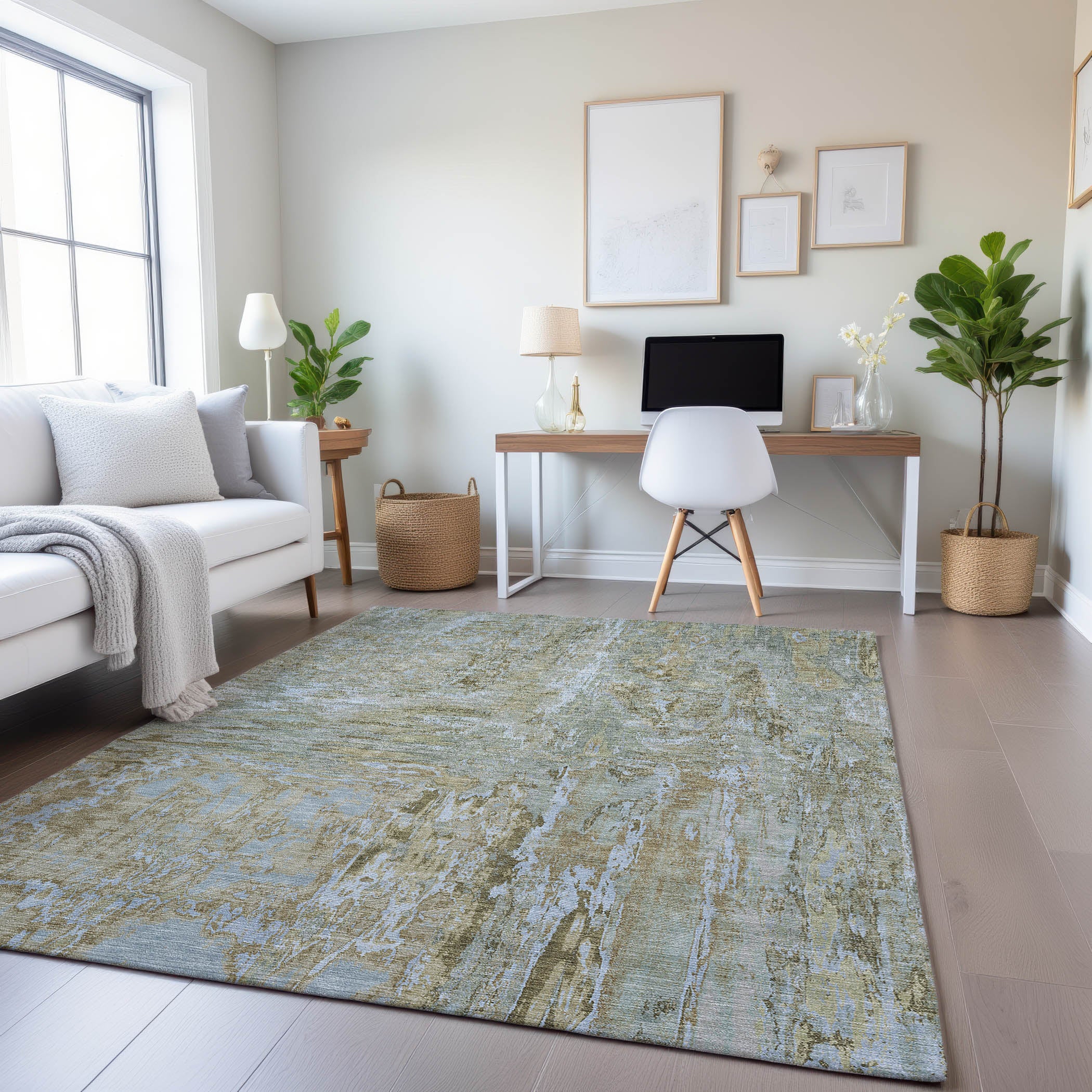 Zanzibar Machine Washable Transitional Khaki Brown Rug 2'6" x 3'10" #shape_Rectangle