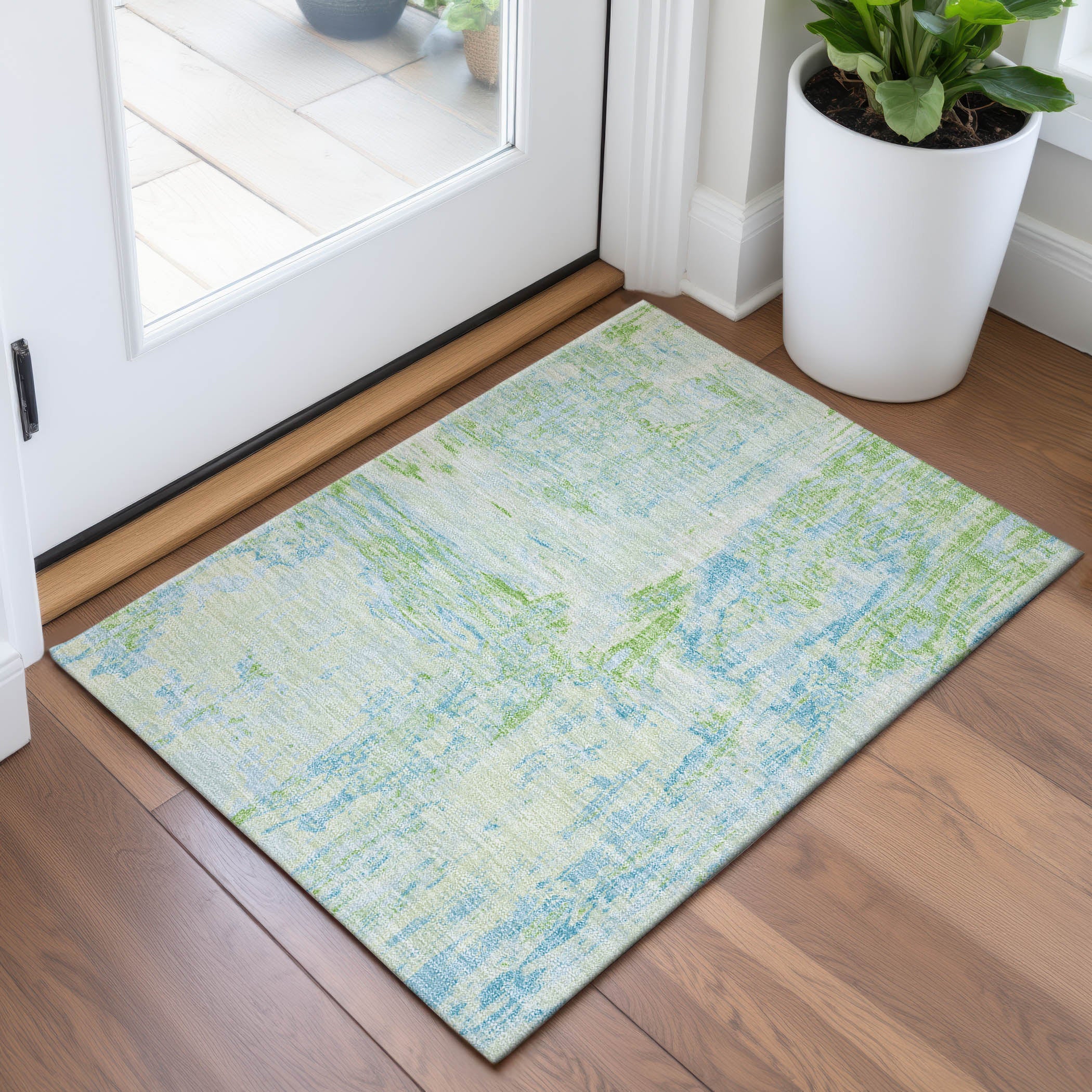 Zanzibar Machine Washable Transitional Mint Green Rug 1'8" x 2'6" #shape_Rectangle