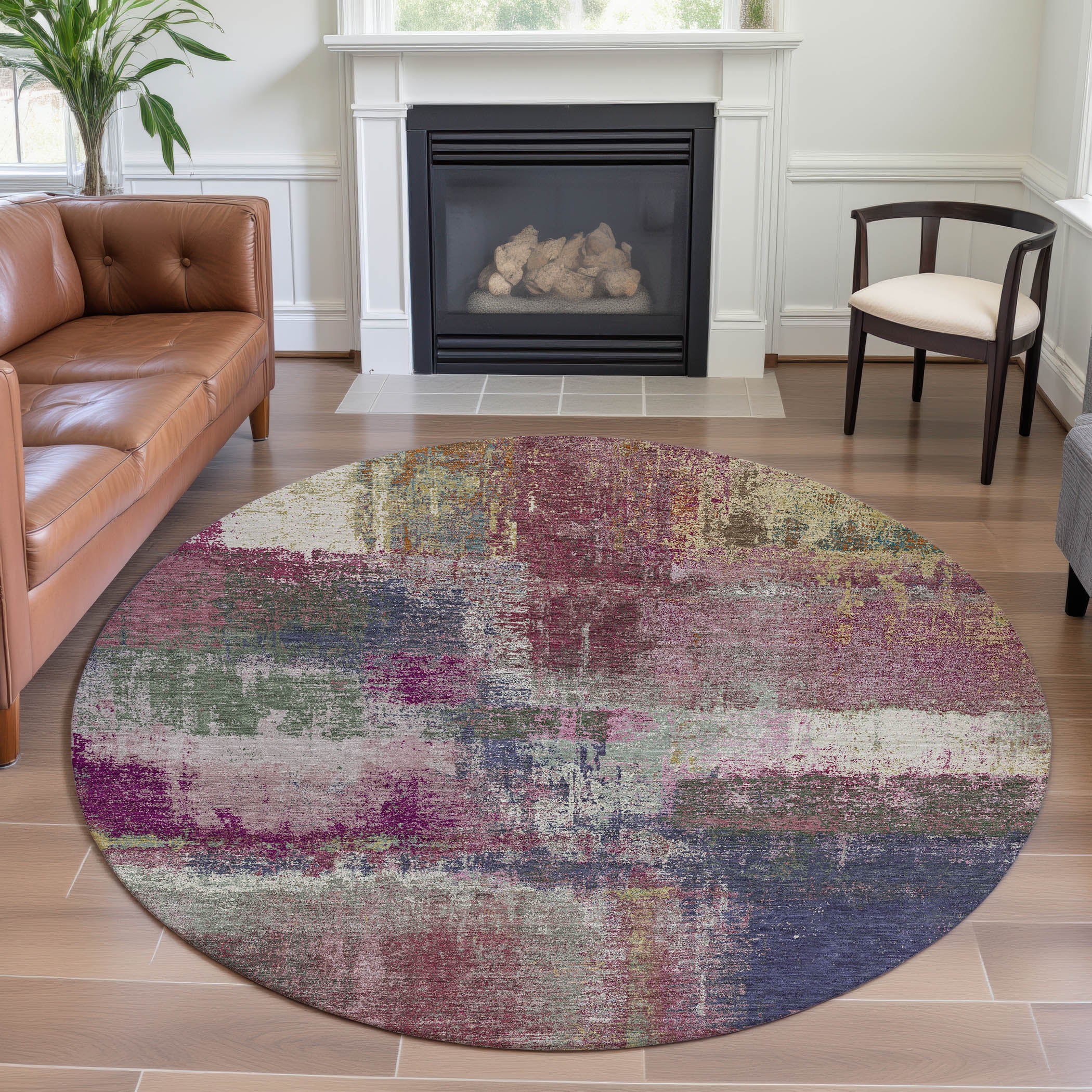 Bern Machine Washable Transitional Blush Pink Rug 8' x 8' #shape_Round
