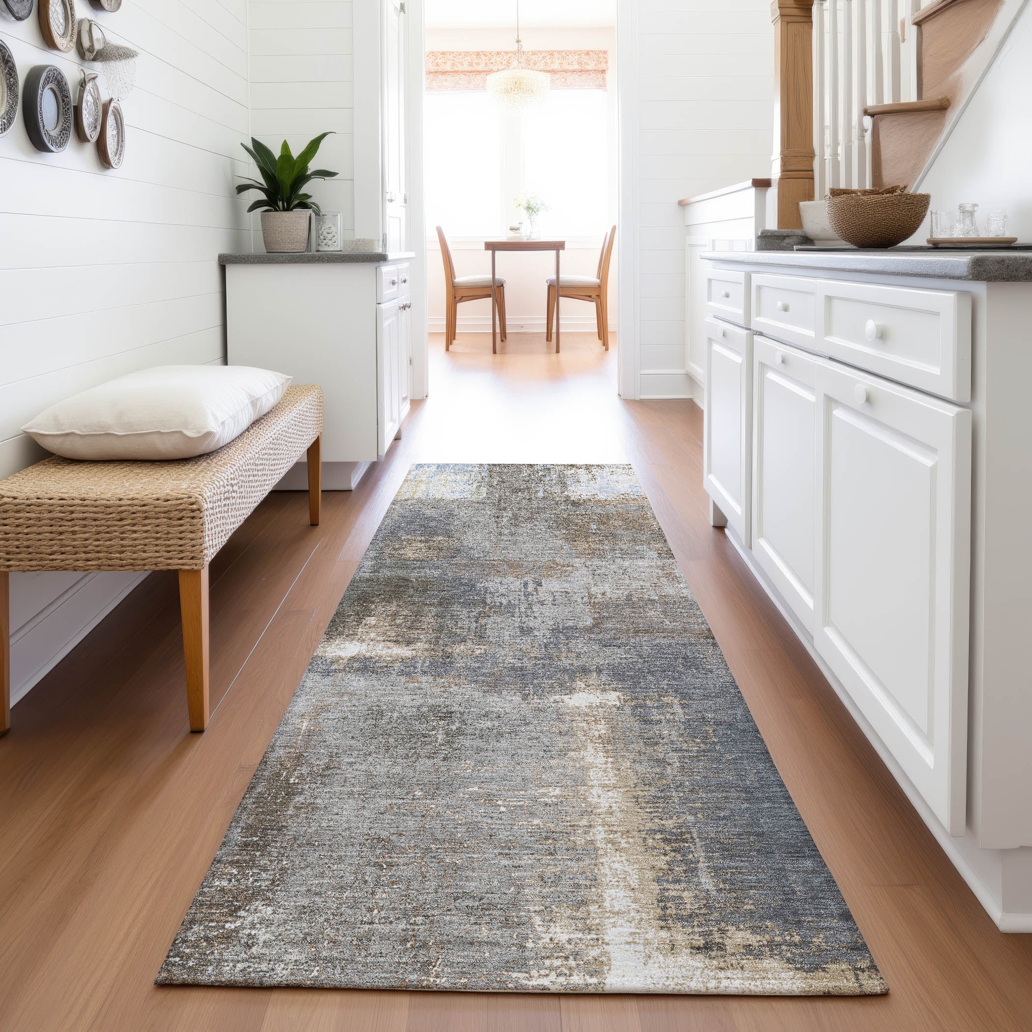 Bern Machine Washable Transitional Khaki Brown Rug 2'3" x 7'6" #shape_Runner