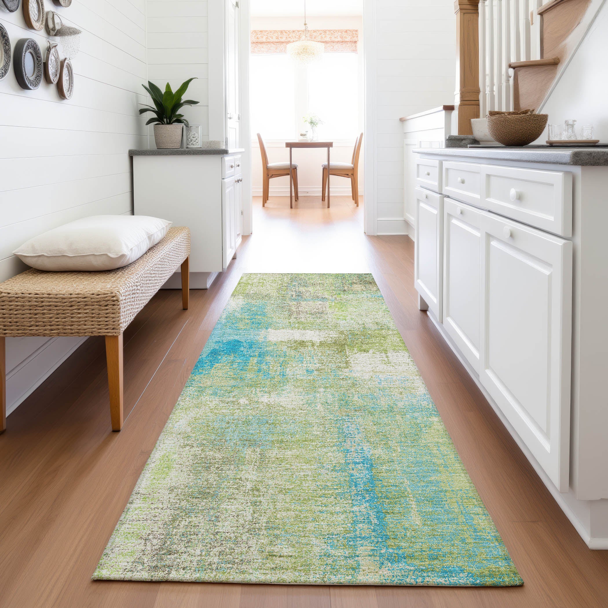Bern Machine Washable Transitional Lime Green Rug 2'3" x 7'6" #shape_Runner