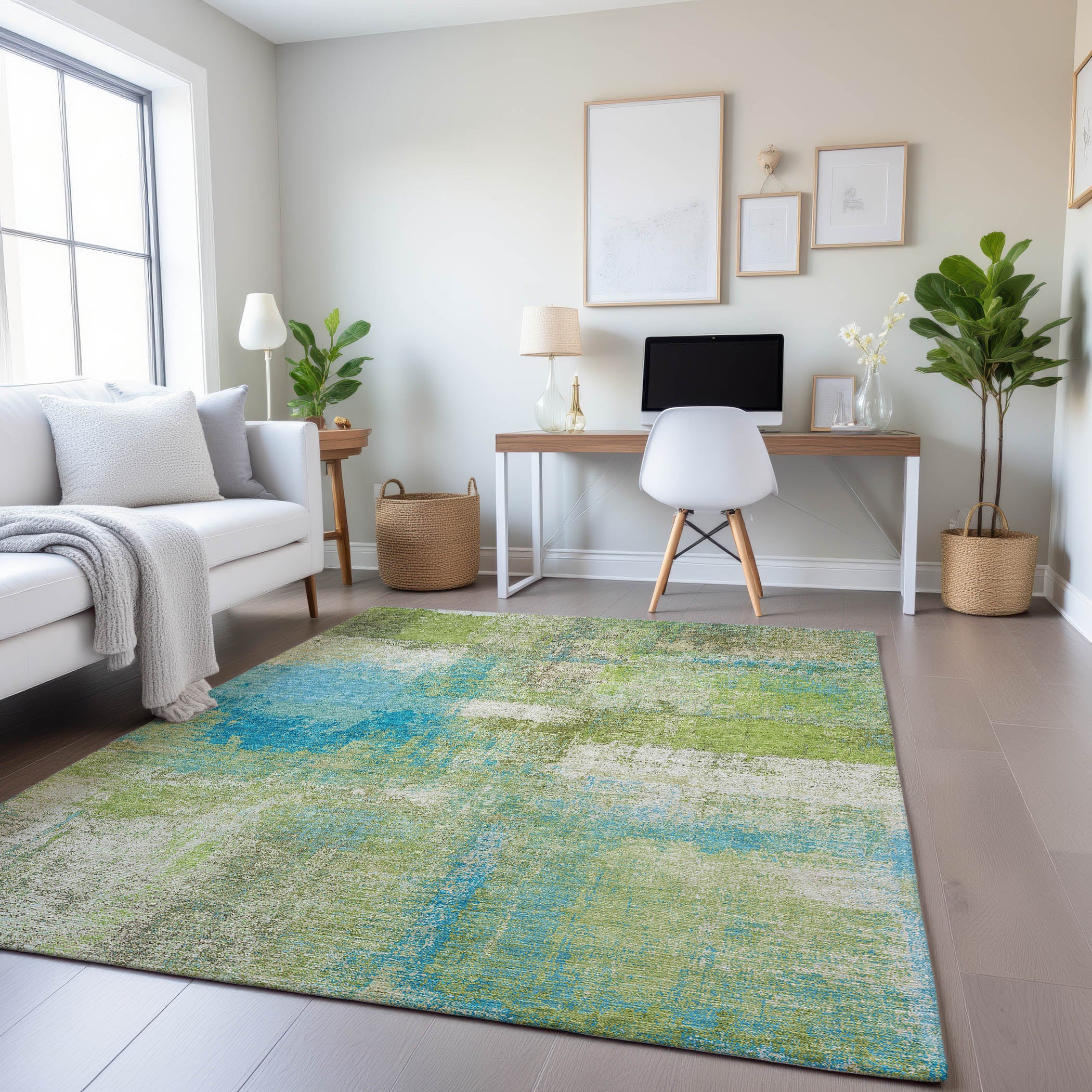 Bern Machine Washable Transitional Lime Green Rug 2'6" x 3'10" #shape_Rectangle
