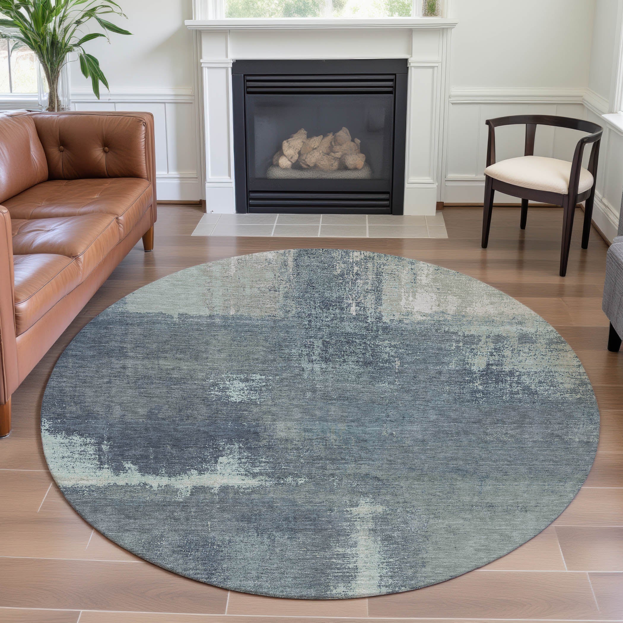 Bern Machine Washable Transitional Sage Green Rug 8' x 8' #shape_Round