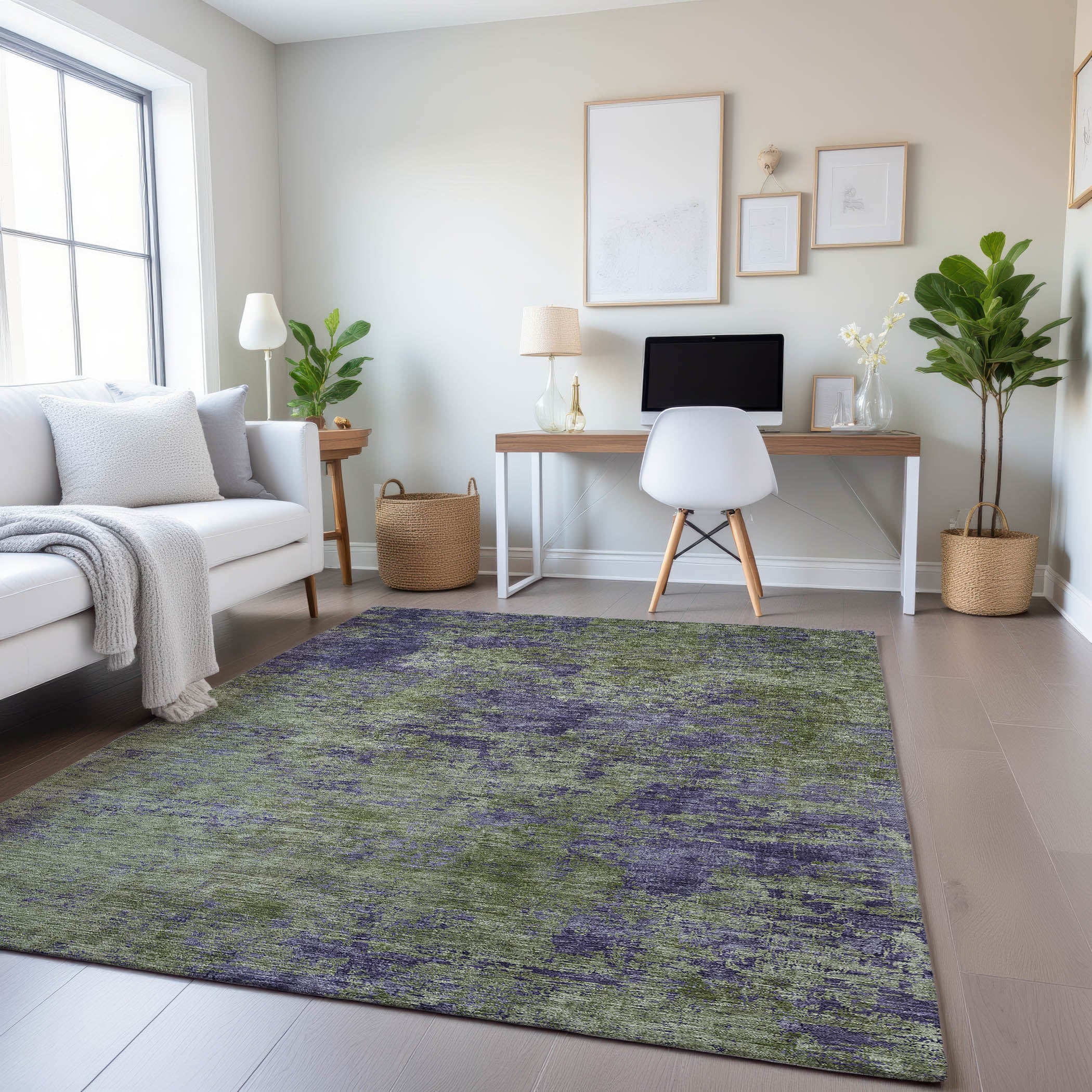 Colombo Machine Washable Transitional Olive Green Rug 2'6" x 3'10" #shape_Rectangle