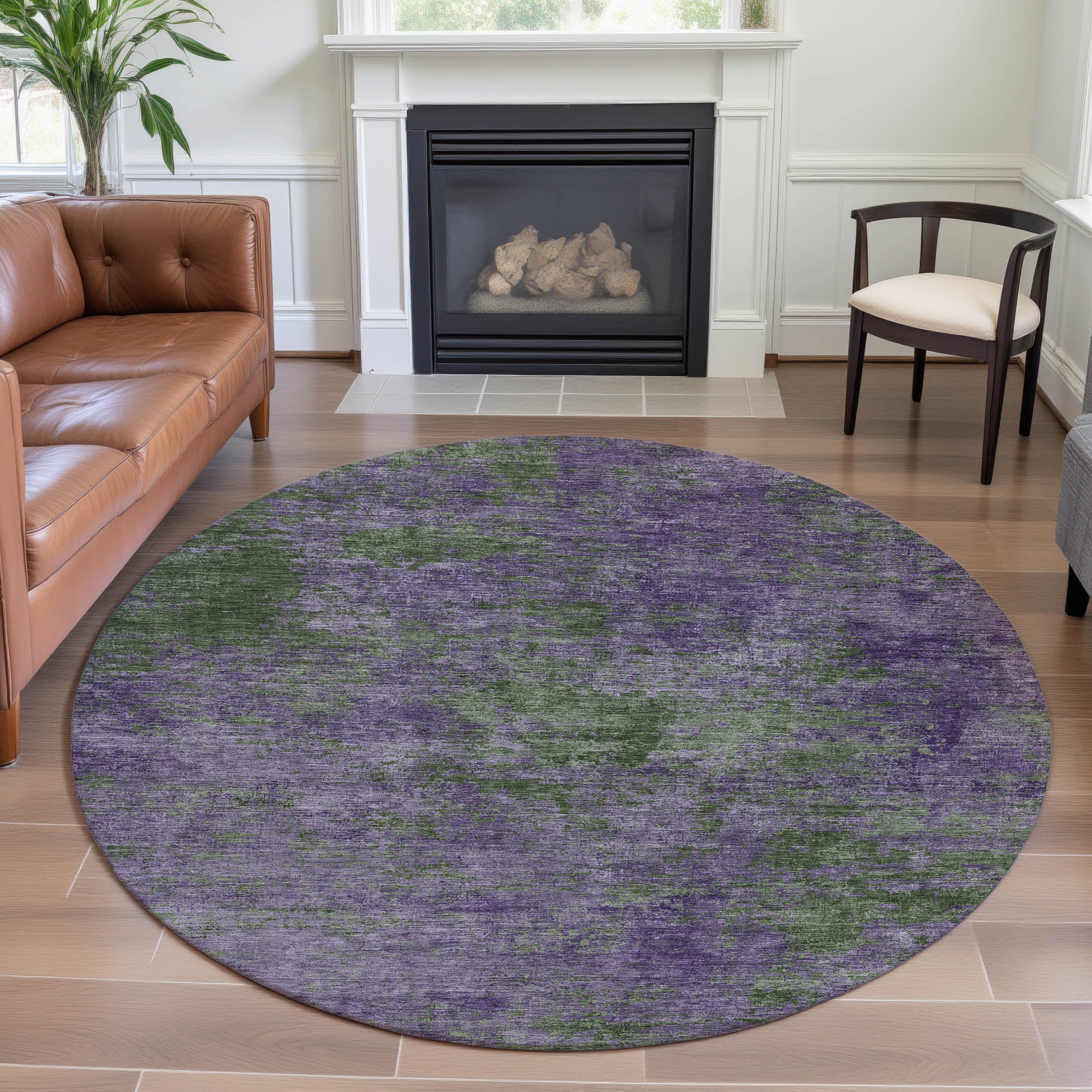 Colombo Machine Washable Transitional Purple Rug 8' x 8' #shape_Round