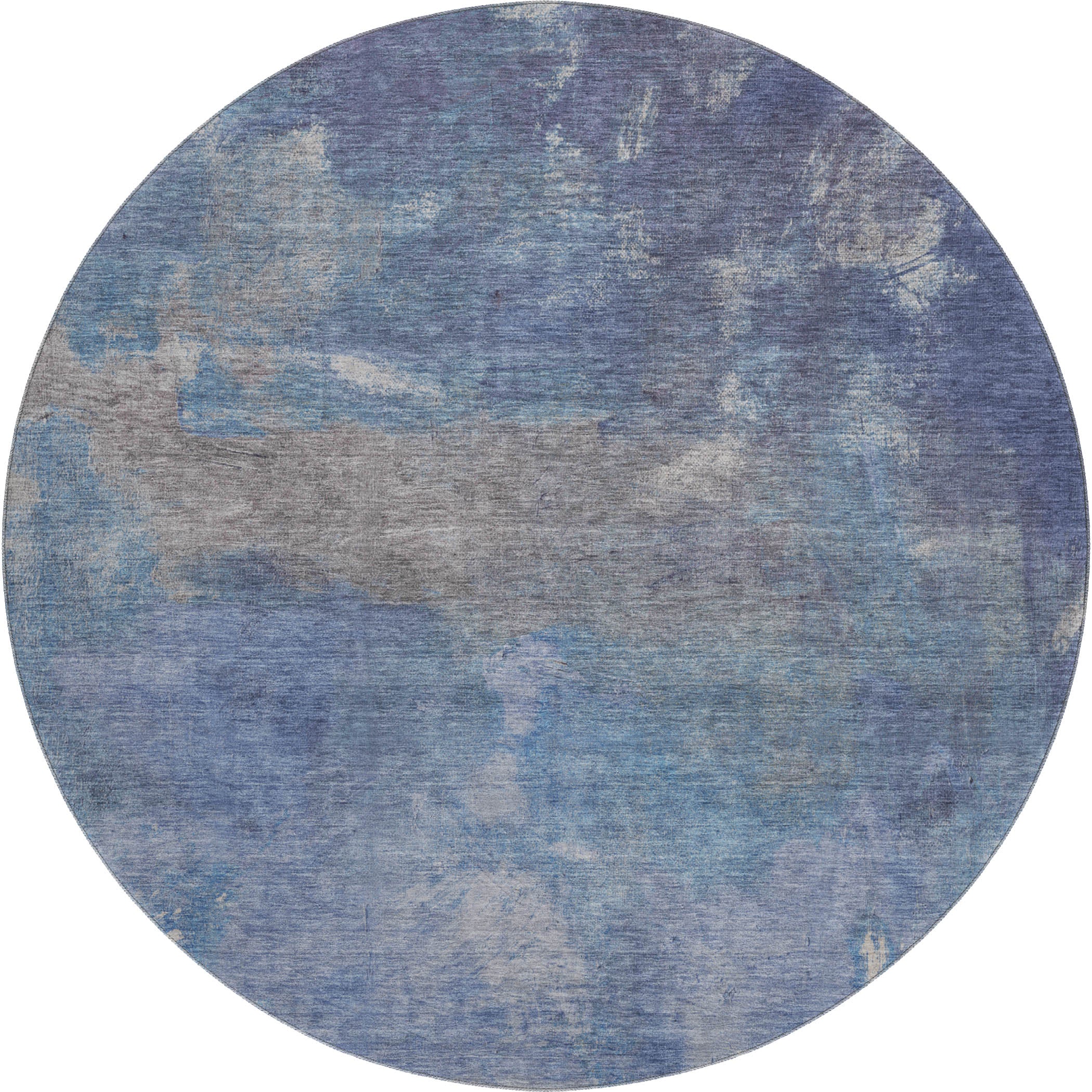 Seoul Machine Washable Transitional Blue Rug 8' x 8' #shape_Round