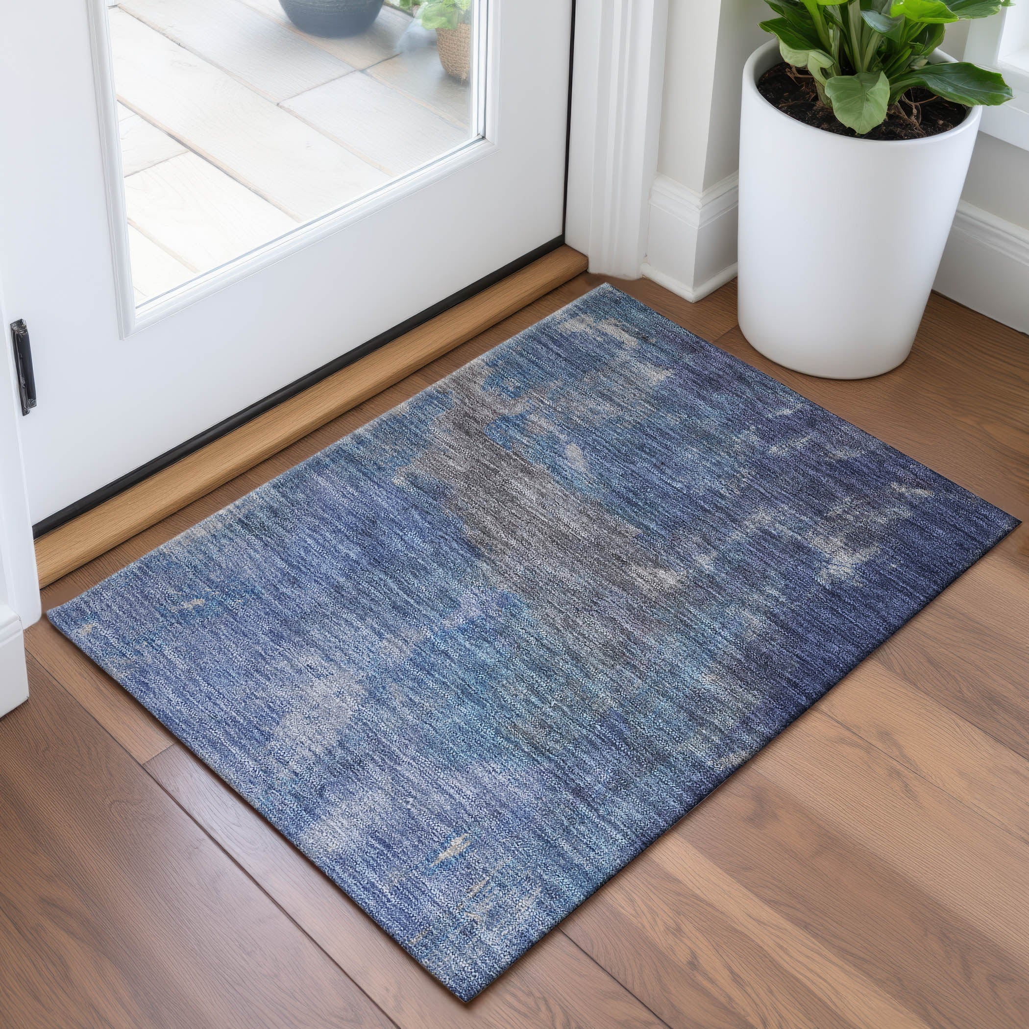 Seoul Machine Washable Transitional Blue Rug 1'8" x 2'6" #shape_Rectangle