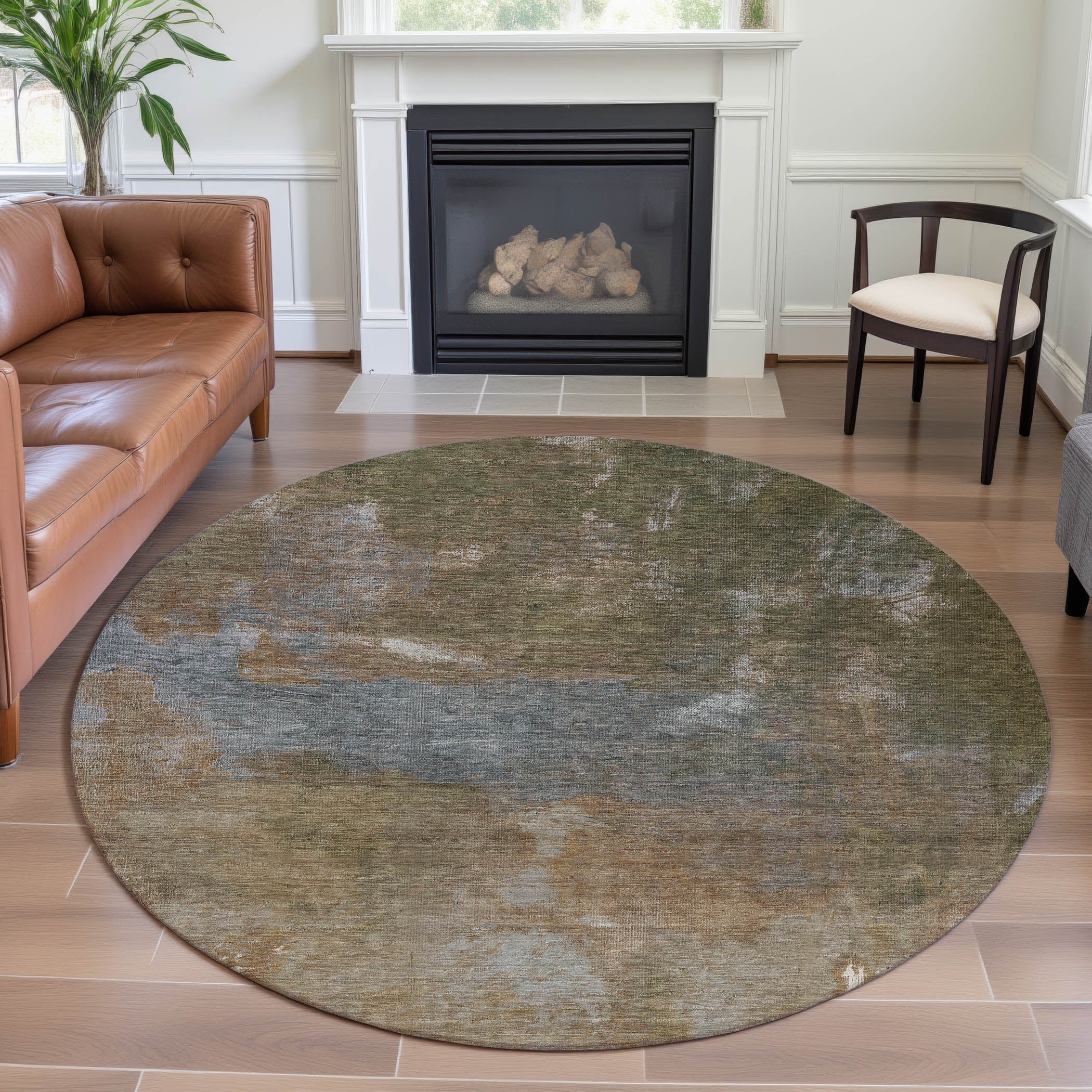 Seoul Machine Washable Transitional Copper Orange Rug 8' x 8' #shape_Round
