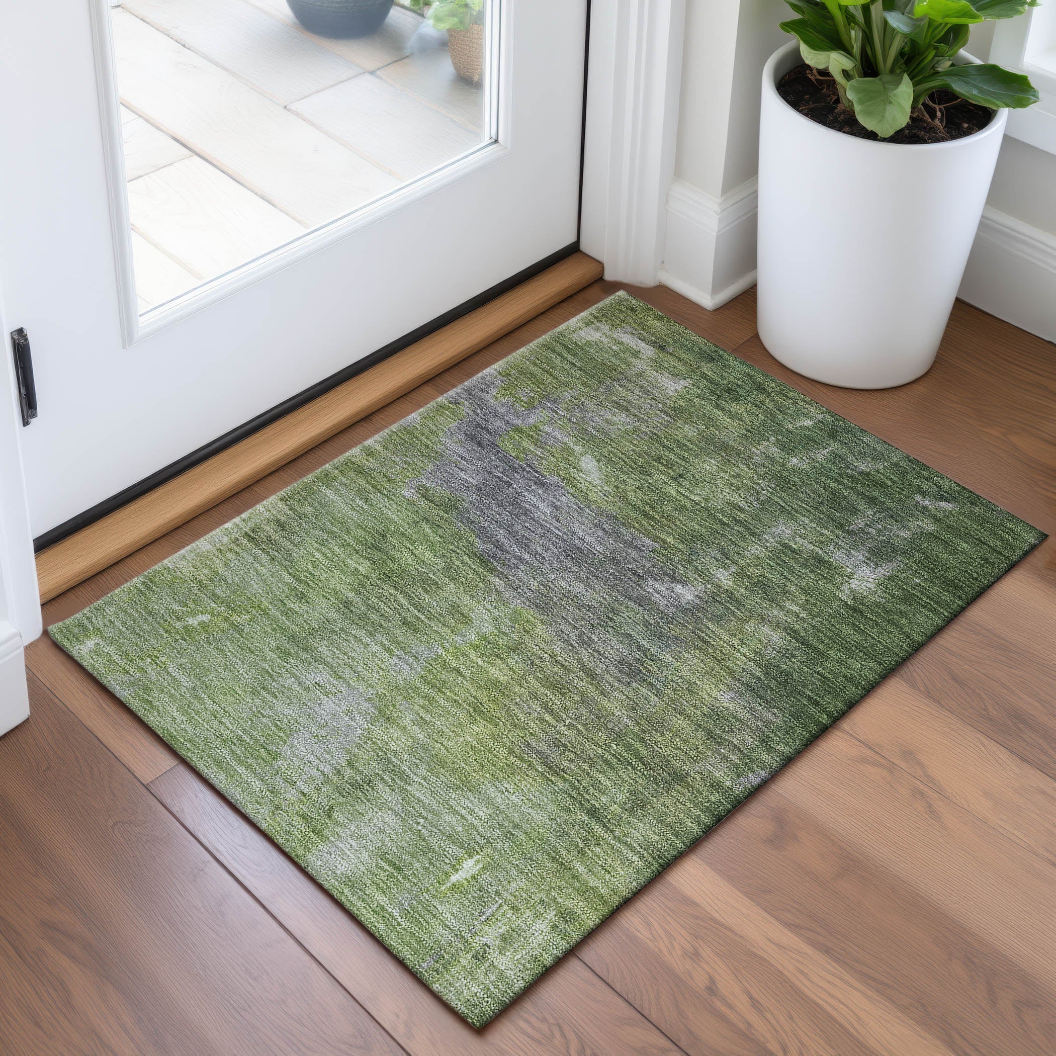 Seoul Machine Washable Transitional Green Rug 1'8" x 2'6" #shape_Rectangle