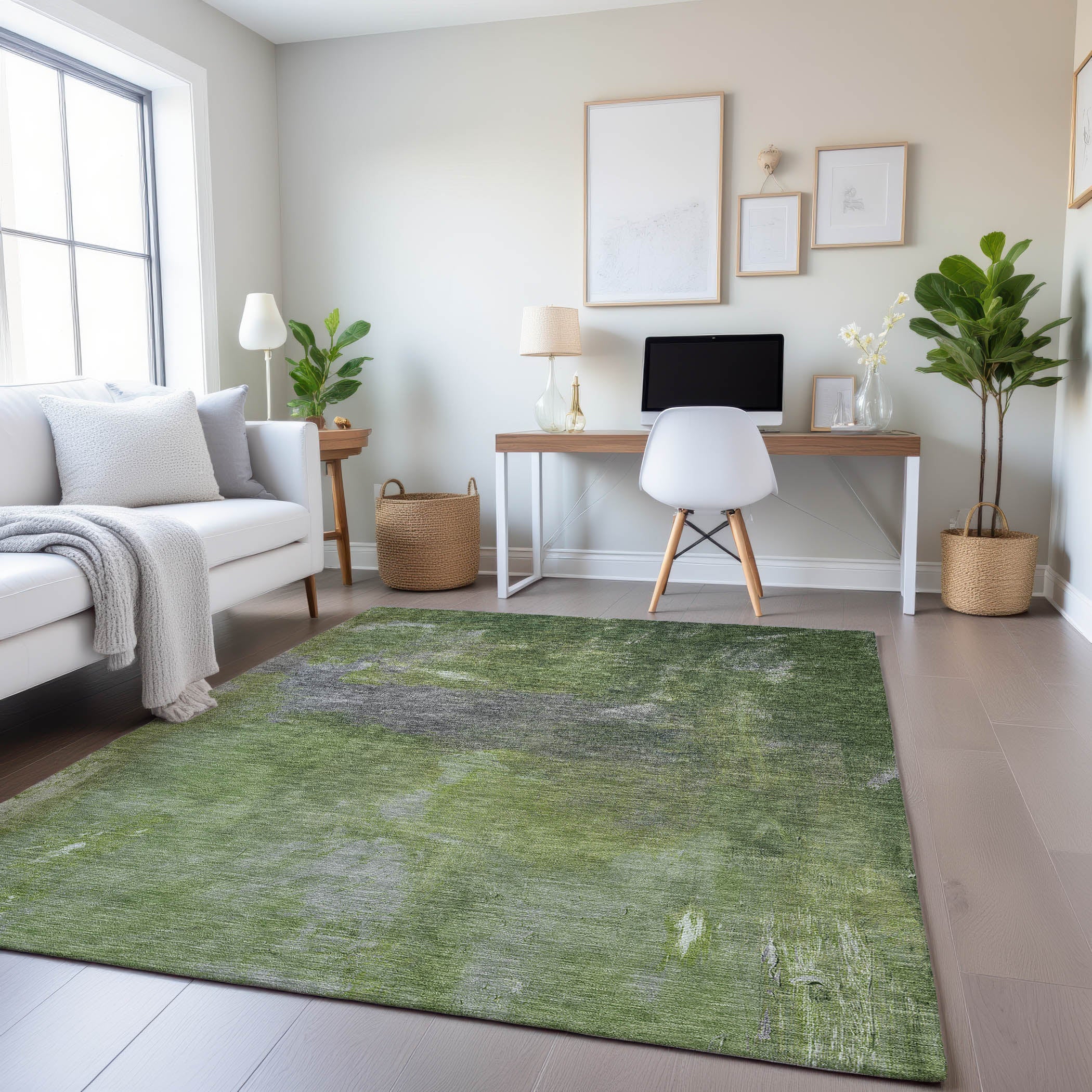 Seoul Machine Washable Transitional Green Rug 2'6" x 3'10" #shape_Rectangle