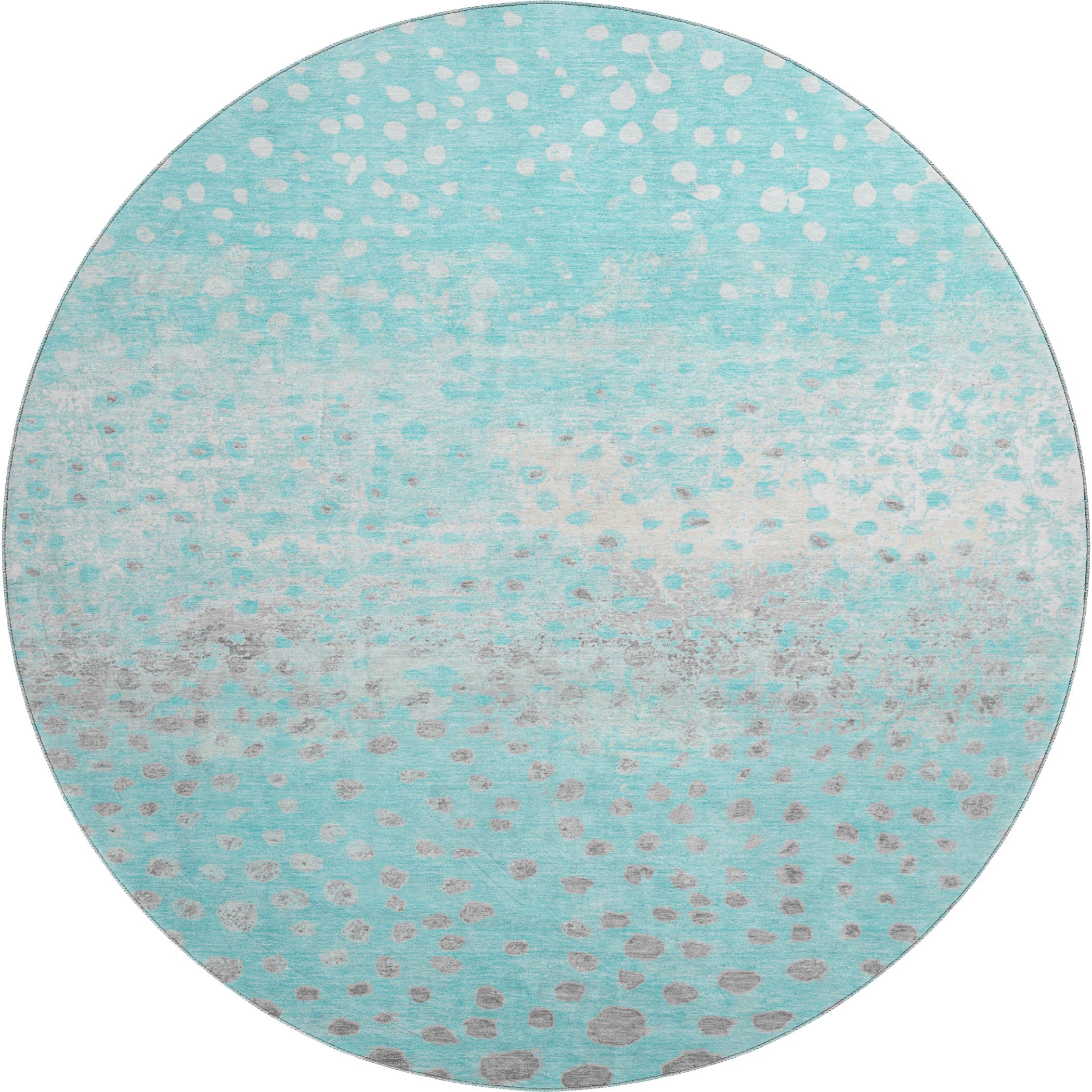 Istanbul Machine Washable Transitional Aqua Teal Rug 8' x 8' #shape_Round