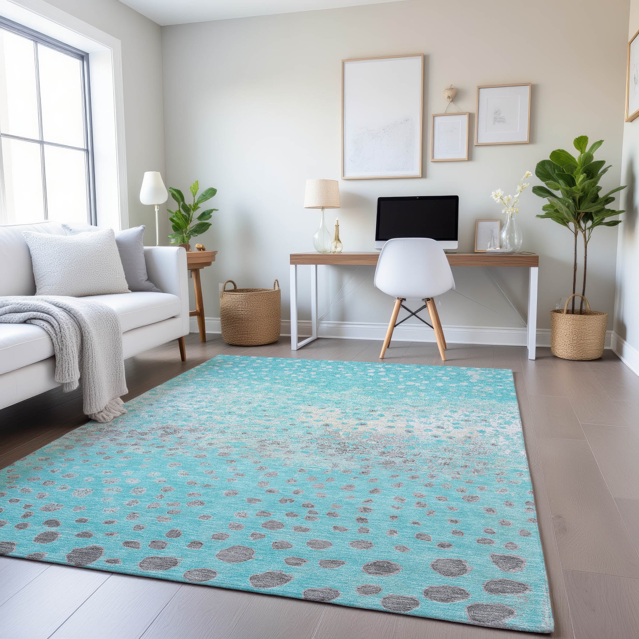 Istanbul Machine Washable Transitional Aqua Teal Rug 2'6" x 3'10" #shape_Rectangle