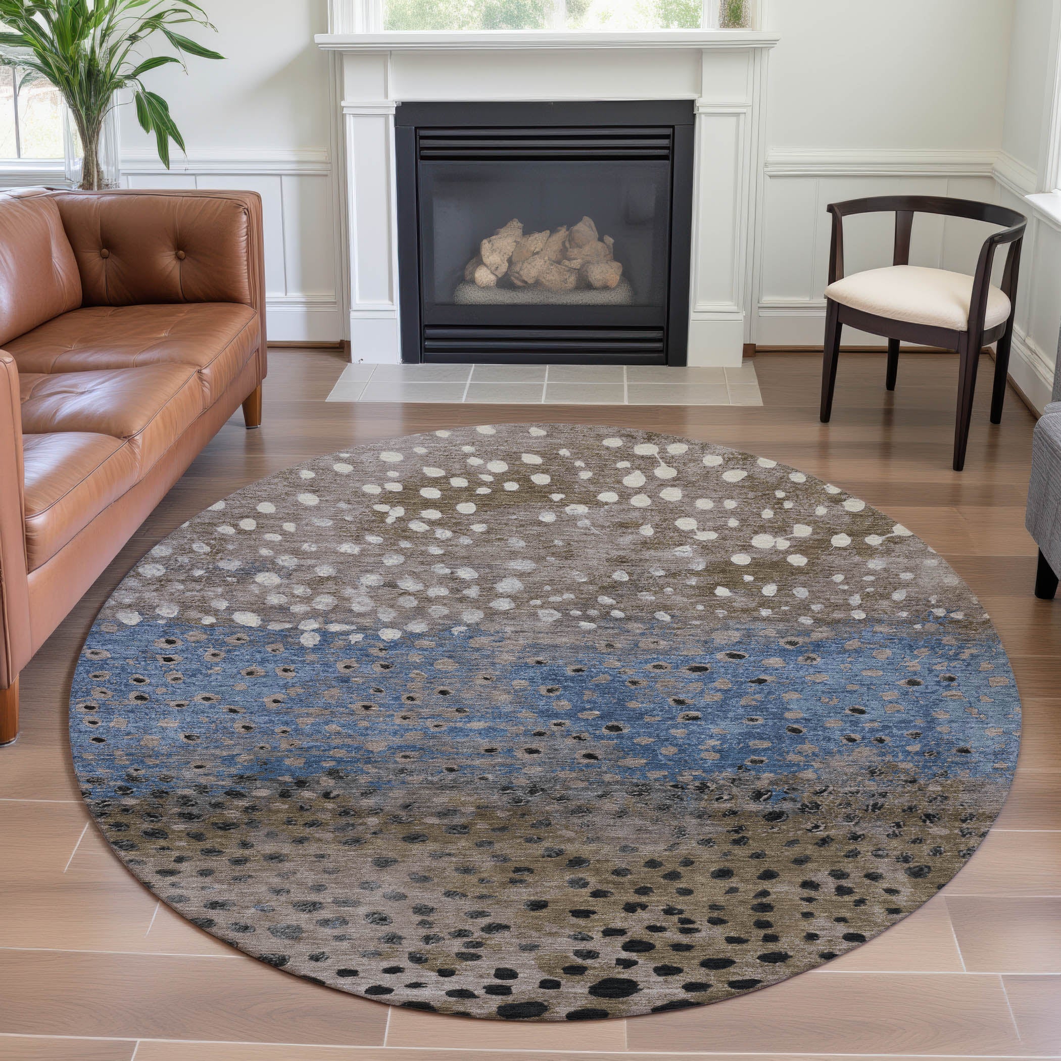 Istanbul Machine Washable Transitional Khaki Brown Rug 8' x 8' #shape_Round