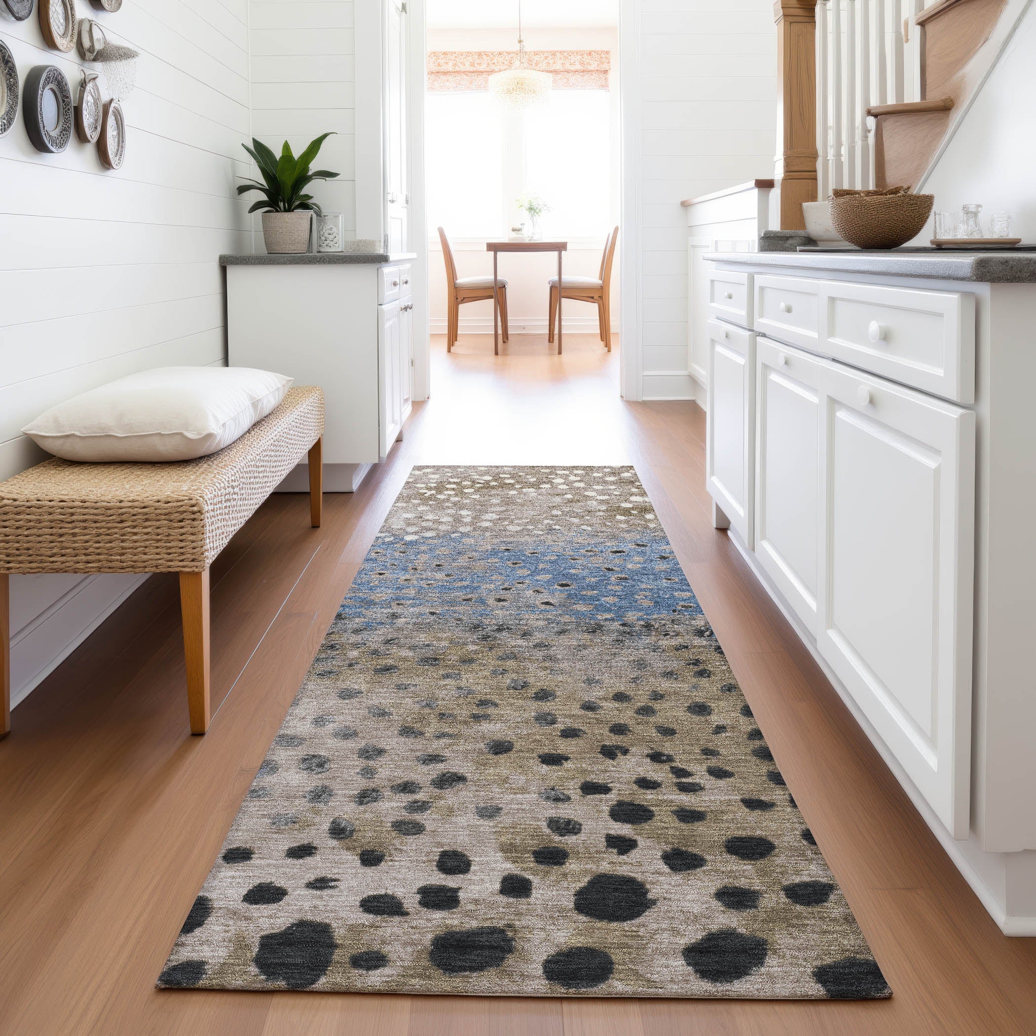 Istanbul Machine Washable Transitional Khaki Brown Rug 2'3" x 7'6" #shape_Runner