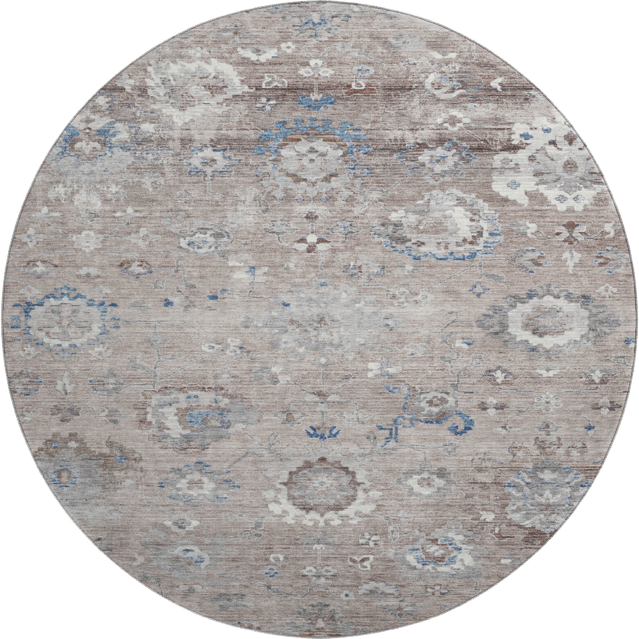 Tbilisi Machine Washable Traditional Taupe Brown Rug 8' x 8' #shape_Round