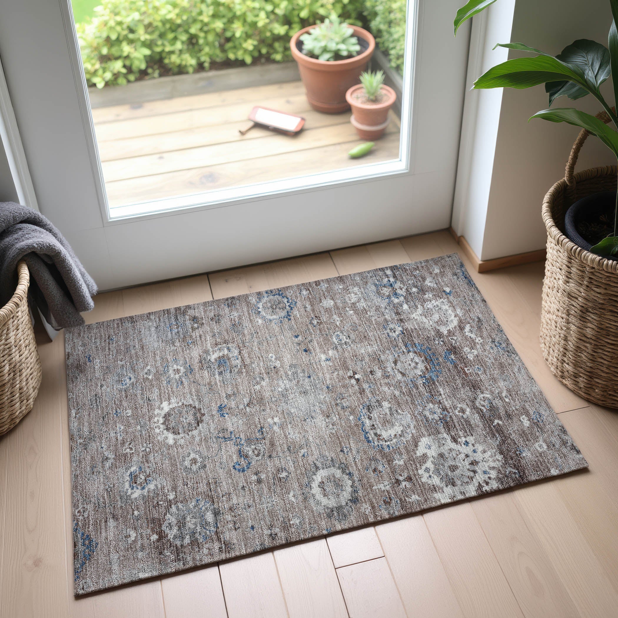 Tbilisi Machine Washable Traditional Taupe Brown Rug 1'8" x 2'6" #shape_Rectangle