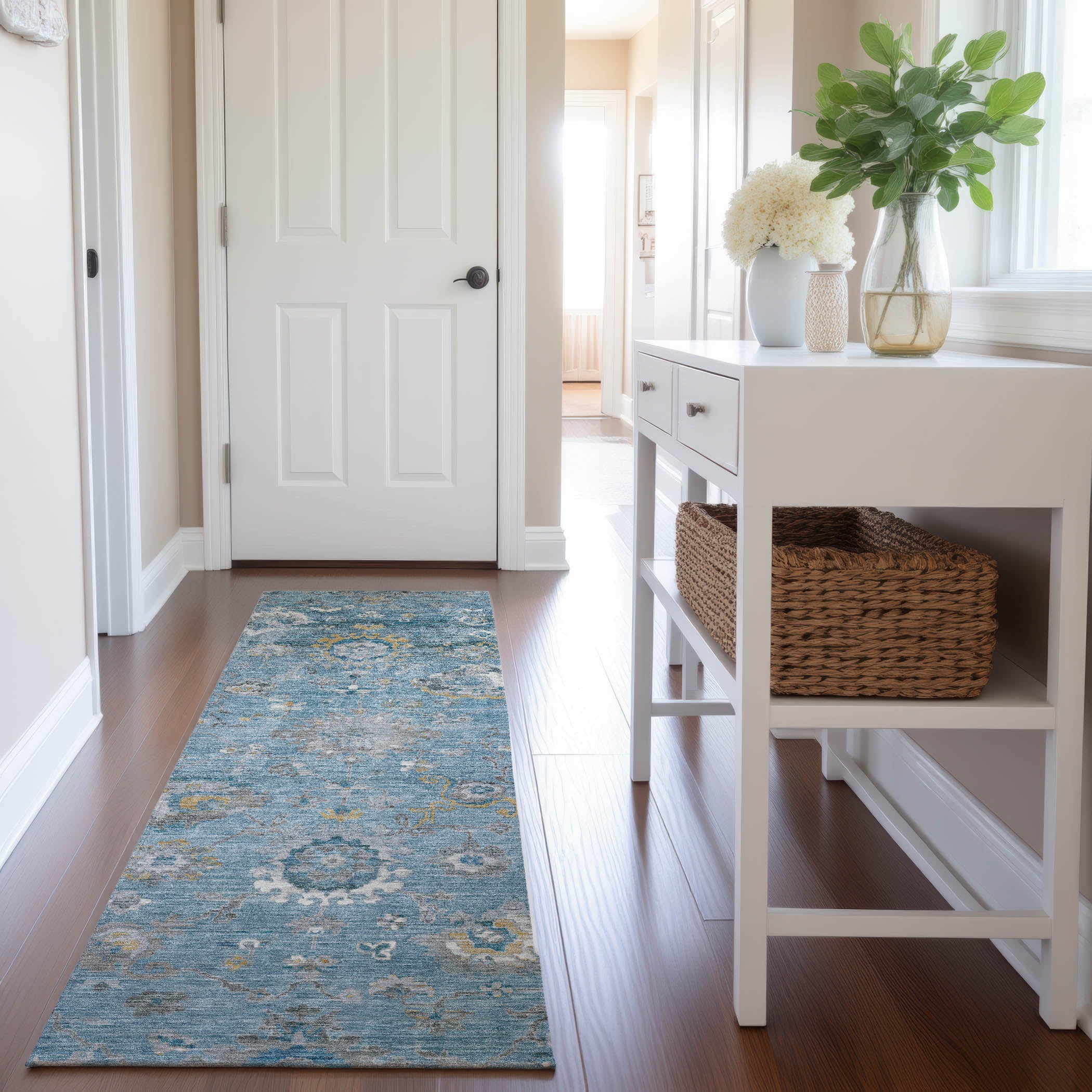 Tbilisi Machine Washable Traditional Teal Rug 2'3" x 7'6" #shape_Runner