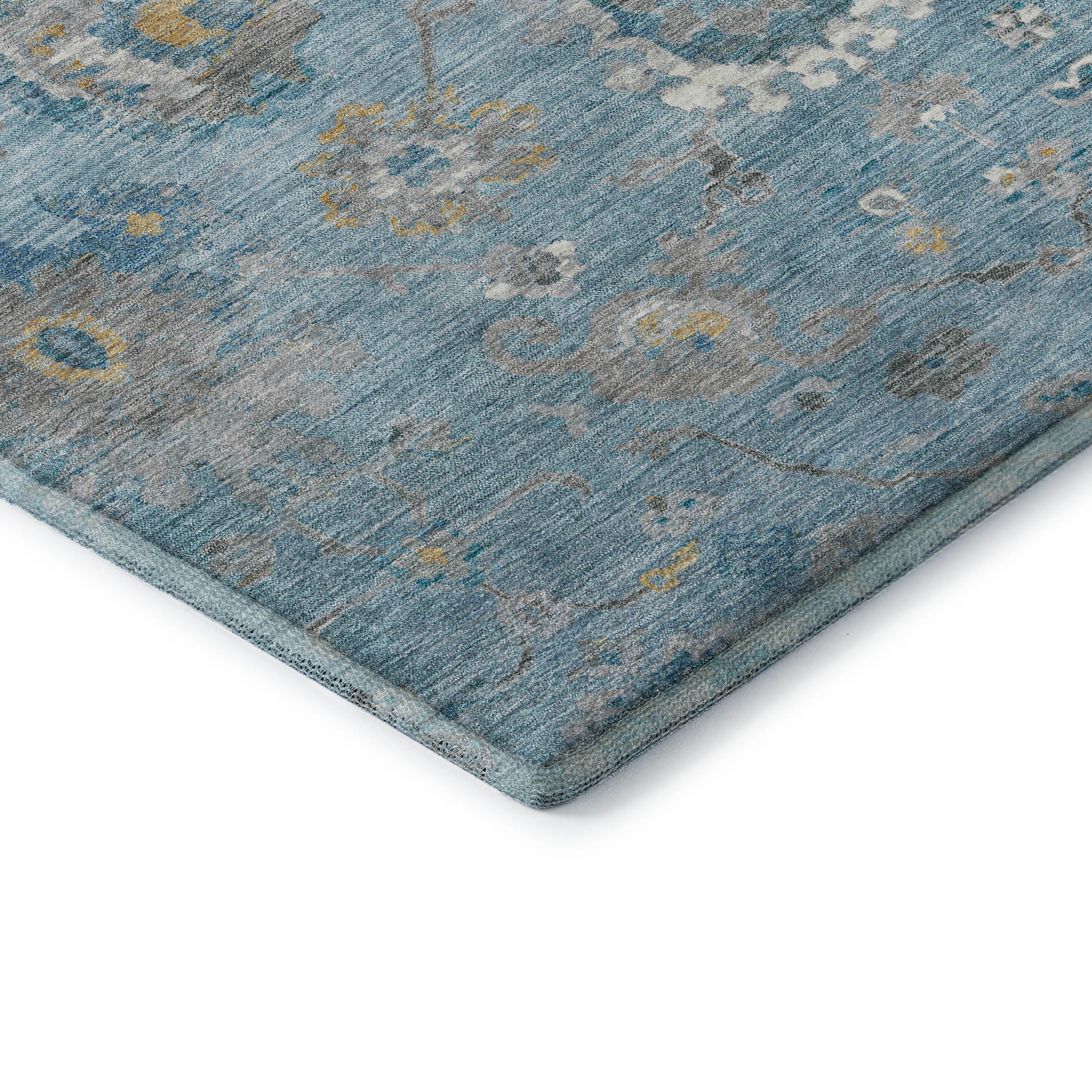 Tbilisi Machine Washable Traditional Teal Rug 1'8" x 2'6" #shape_Rectangle