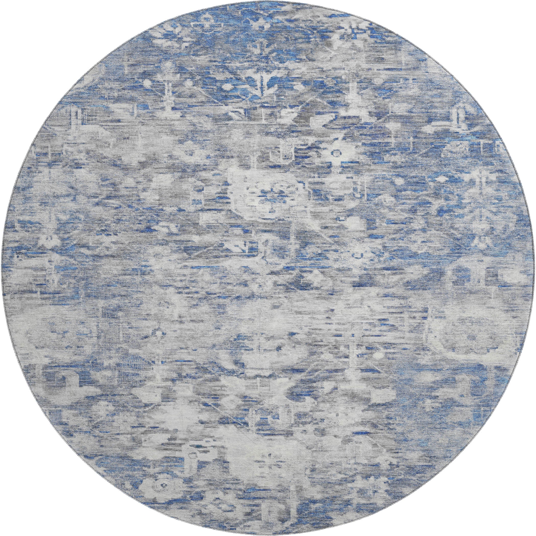 Istanbul Machine Washable Traditional Blue Rug 8' x 8' #shape_Round