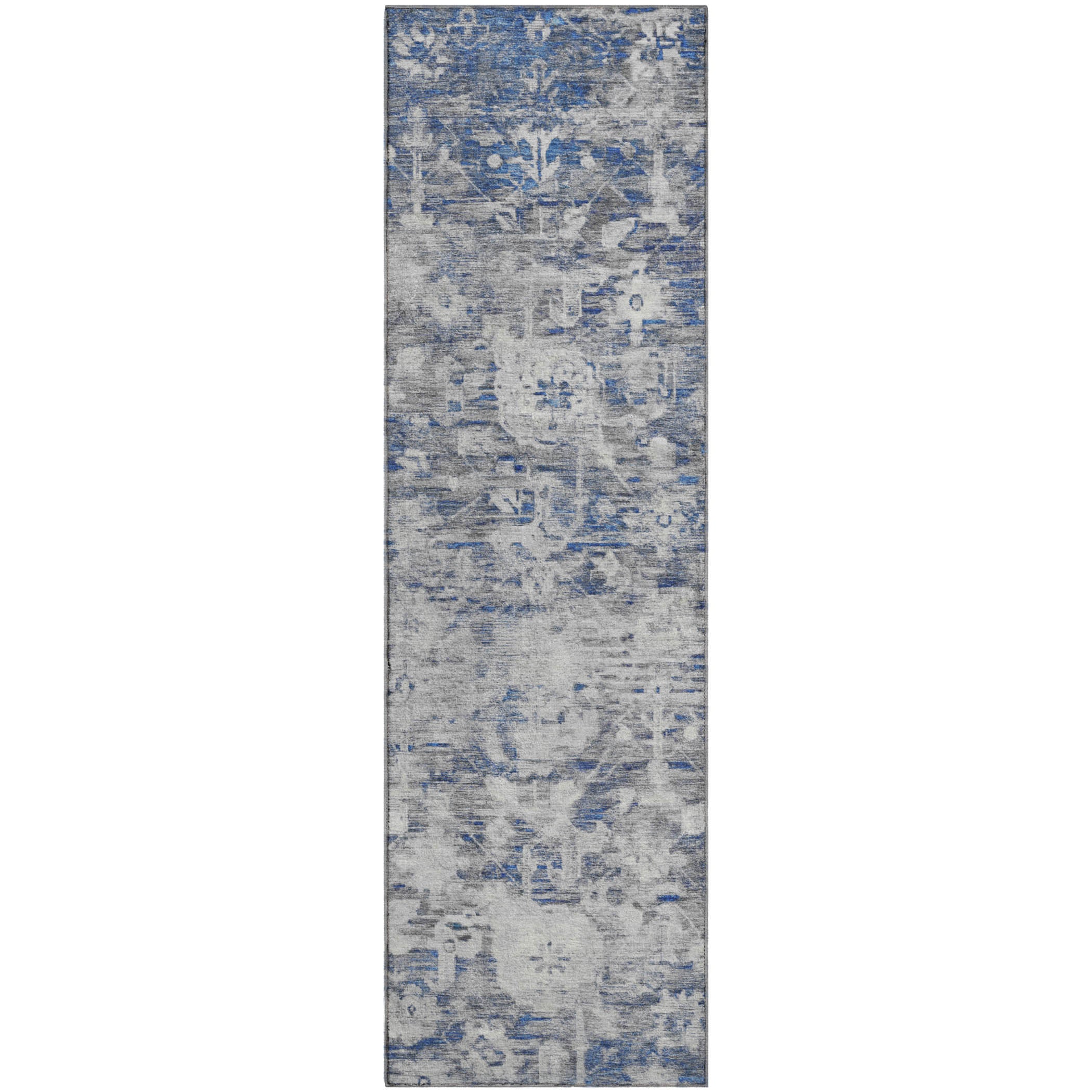 Istanbul Machine Washable Traditional Blue Rug 2'3" x 7'6" #shape_Runner