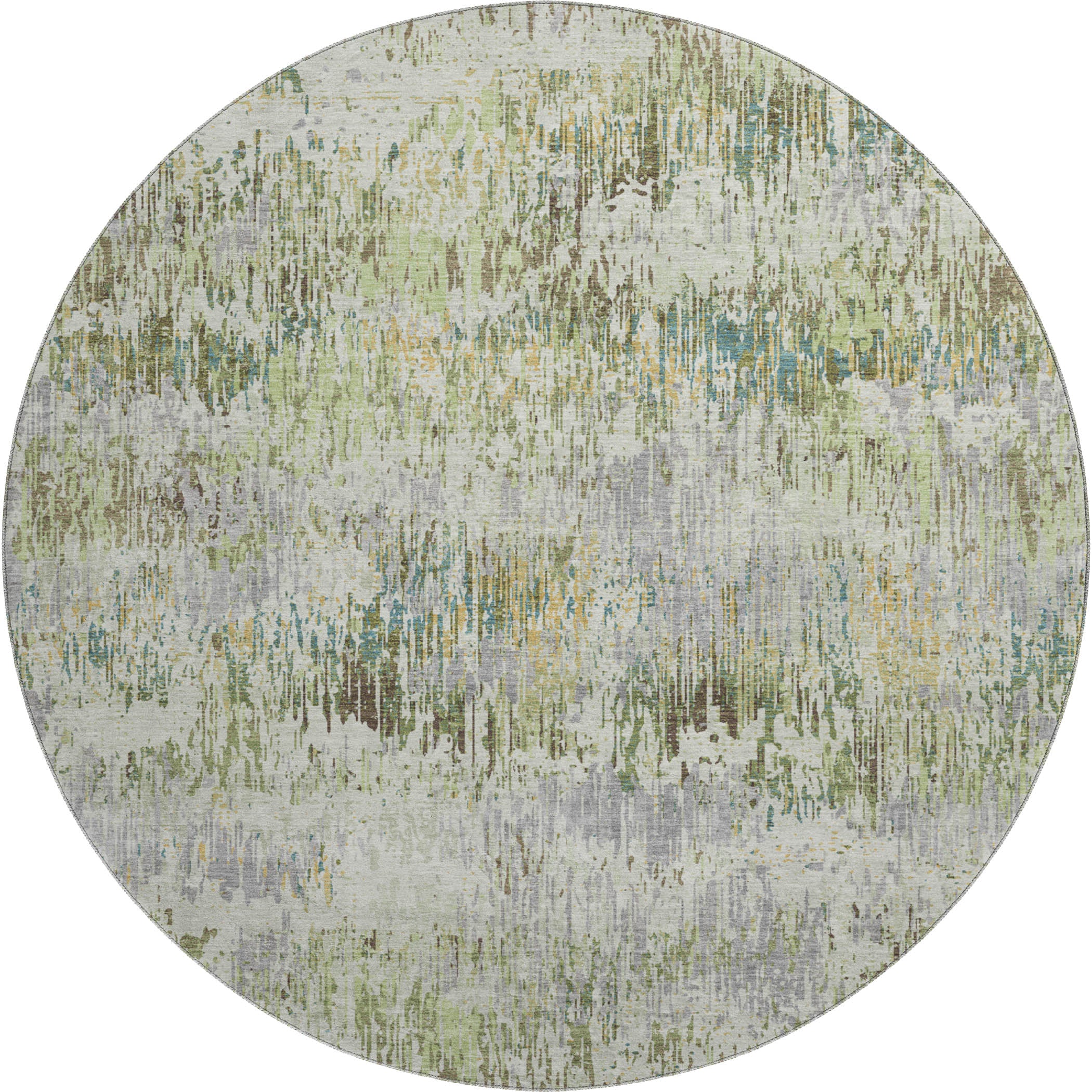 Salzburg Machine Washable Transitional Aloe Green Rug 8' x 8' #shape_Round