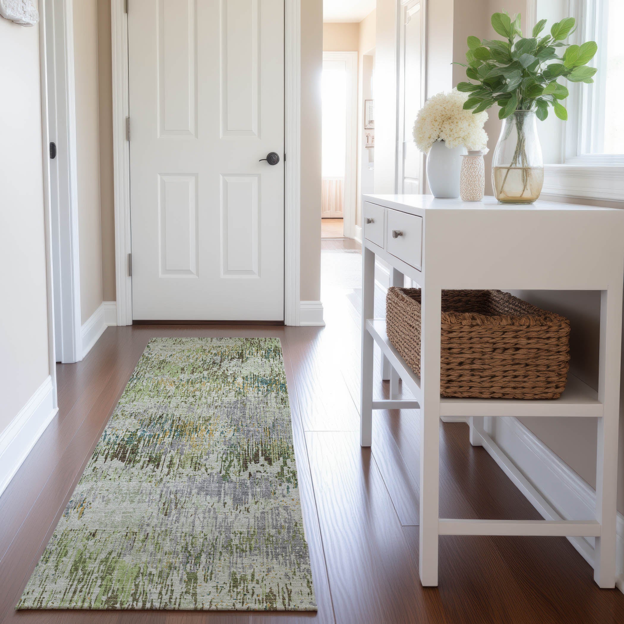 Salzburg Machine Washable Transitional Aloe Green Rug 2'3" x 7'6" #shape_Runner