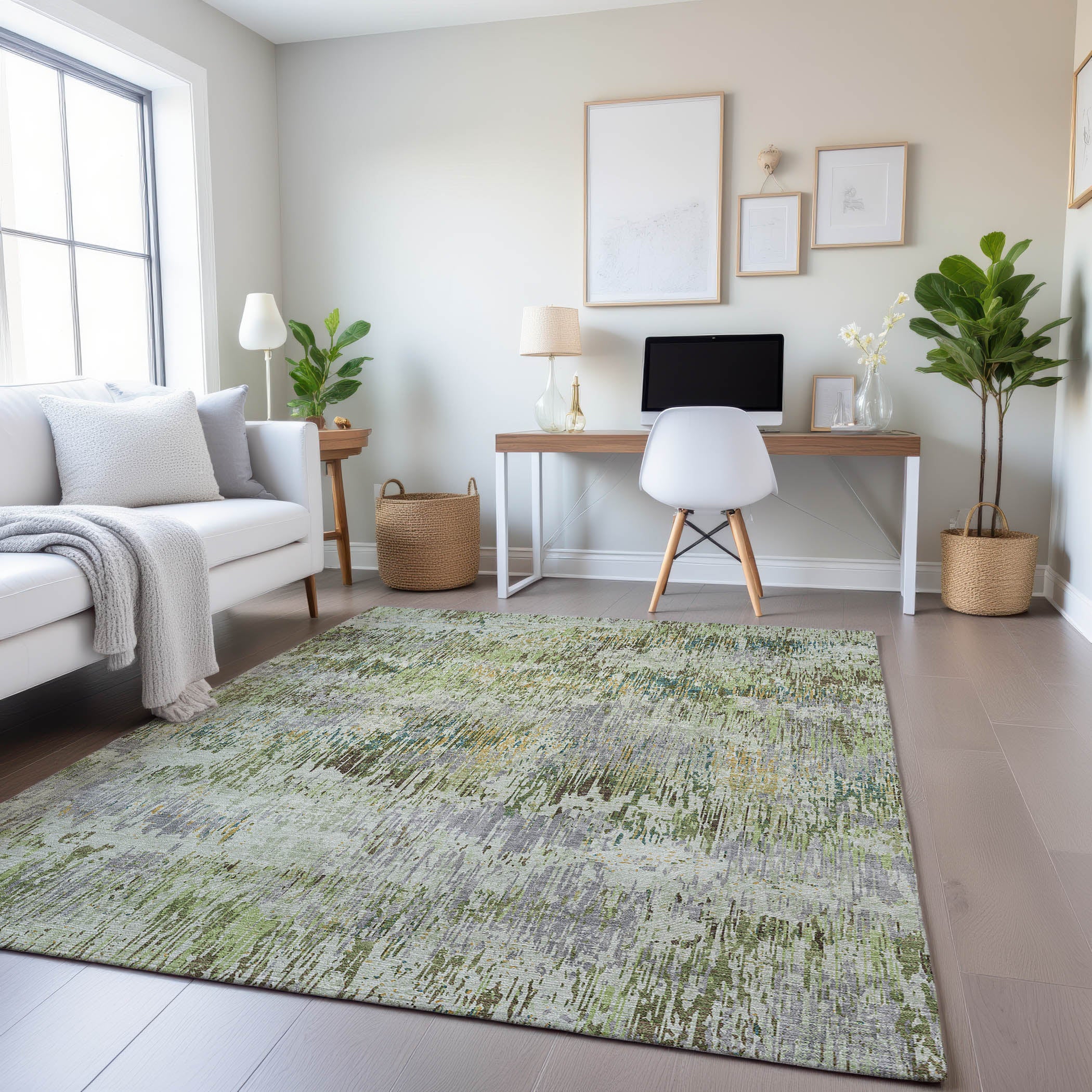 Salzburg Machine Washable Transitional Aloe Green Rug 2'6" x 3'10" #shape_Rectangle