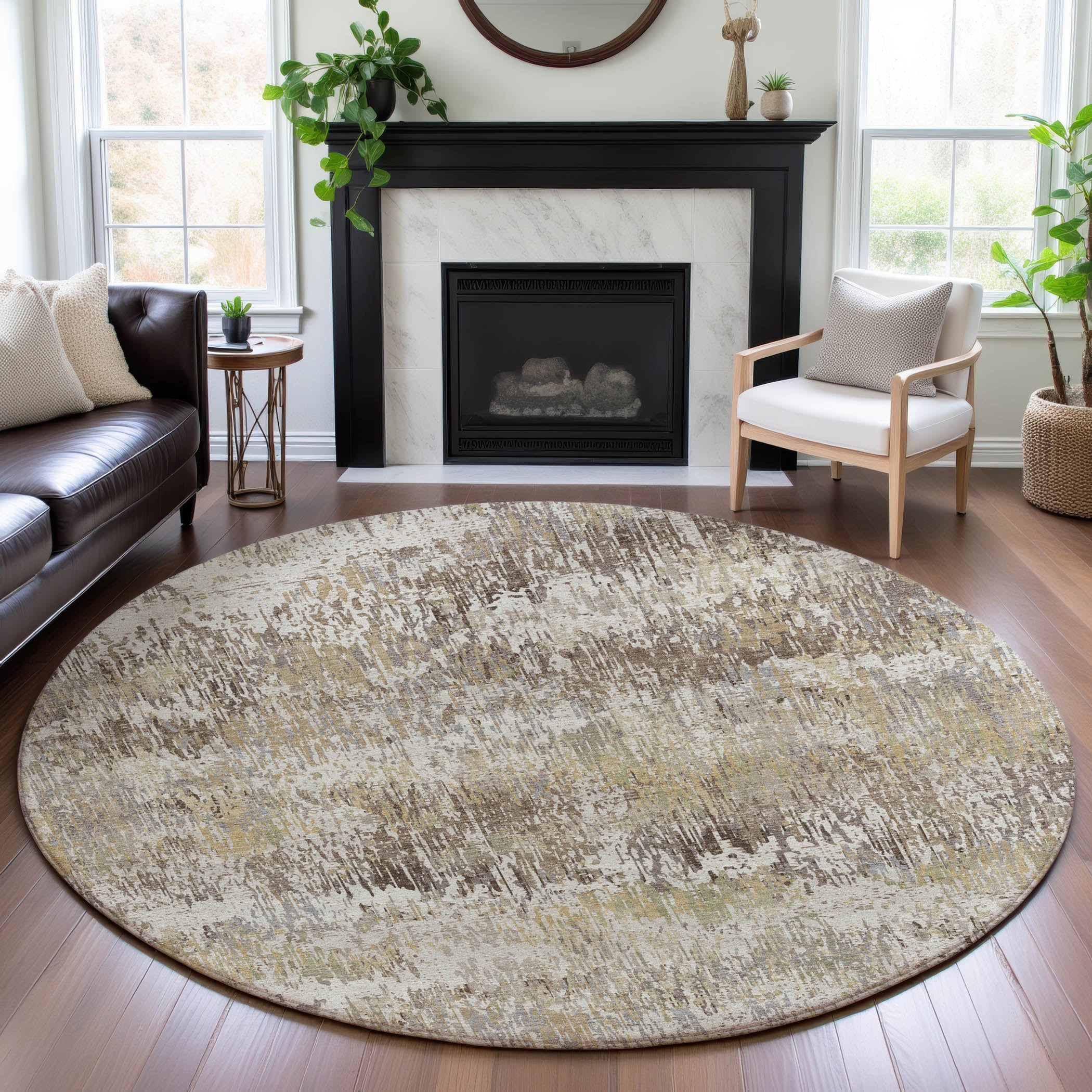 Salzburg Machine Washable Transitional Ivory Rug 8' x 8' #shape_Round