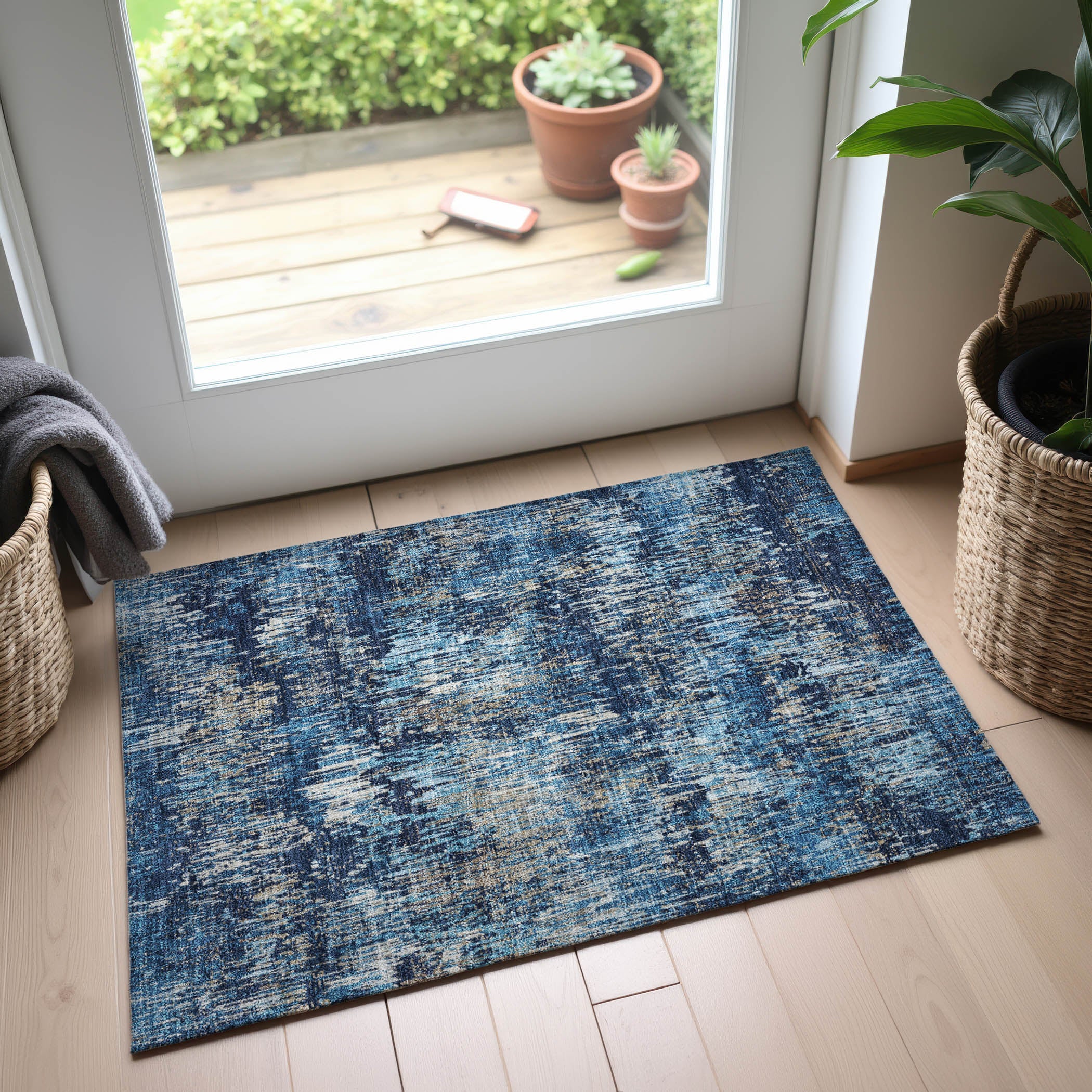 Salzburg Machine Washable Transitional Navy Blue Rug 1'8" x 2'6" #shape_Rectangle