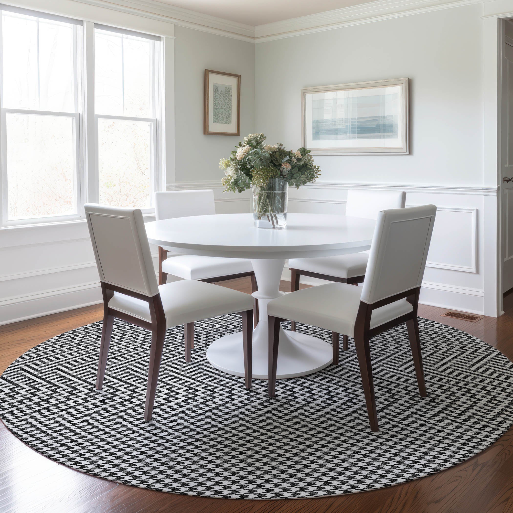 Mdina Machine Washable Transitional Black Rug 8' x 8' #shape_Round