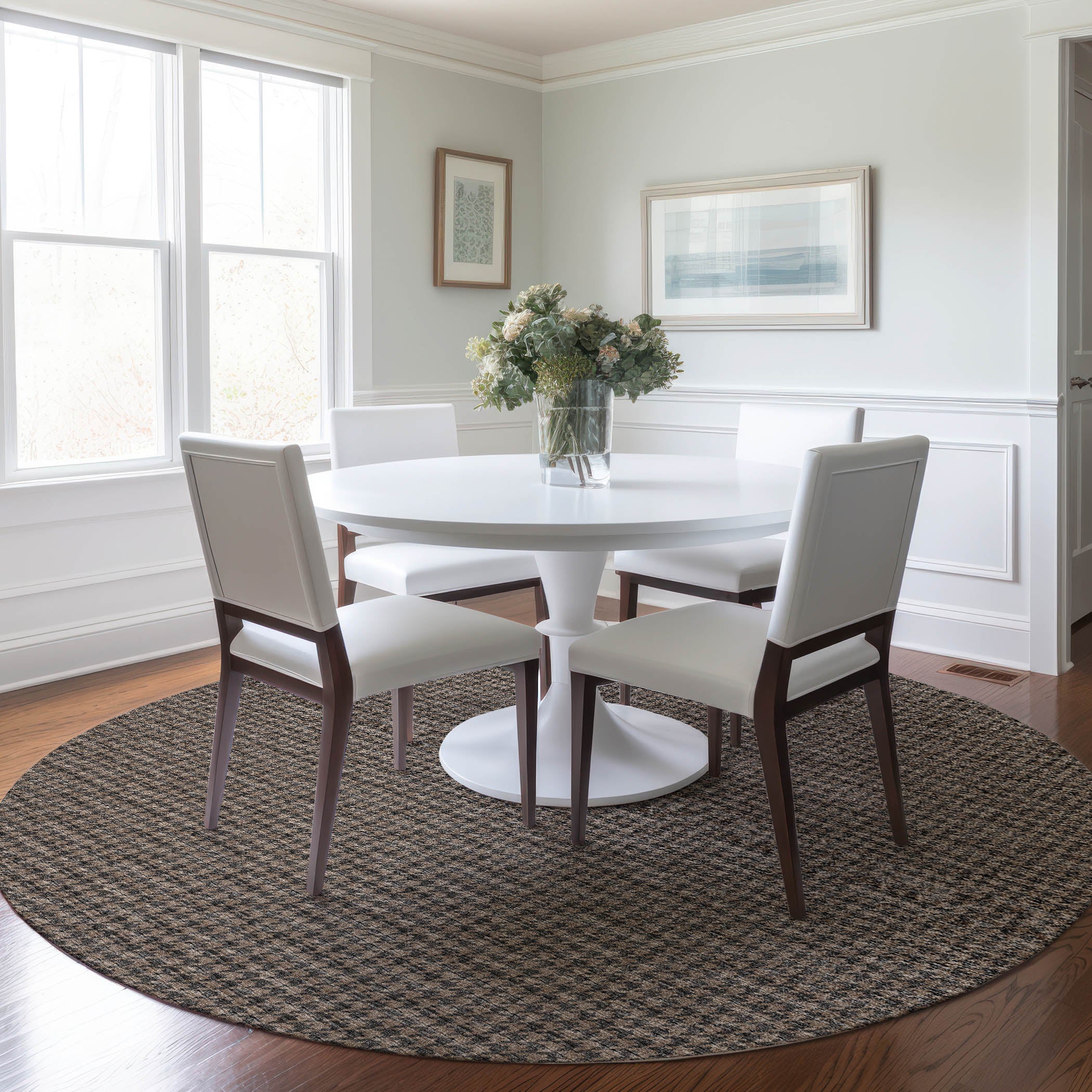 Mdina Machine Washable Transitional Chocolate Brown Rug 8' x 8' #shape_Round