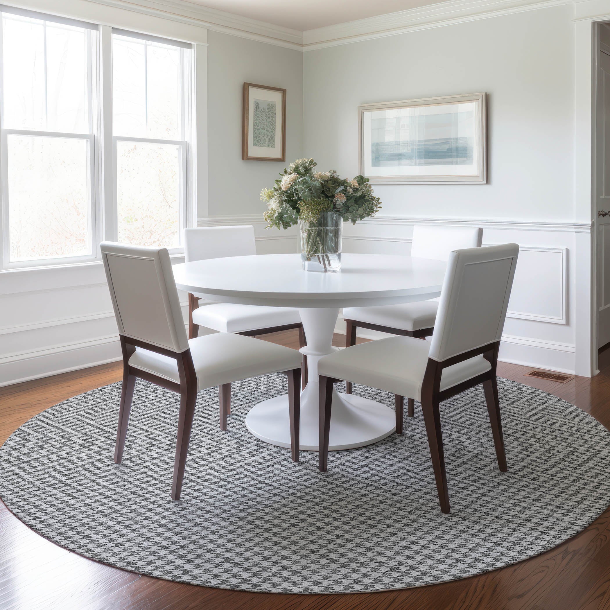 Mdina Machine Washable Transitional Gray Rug 8' x 8' #shape_Round