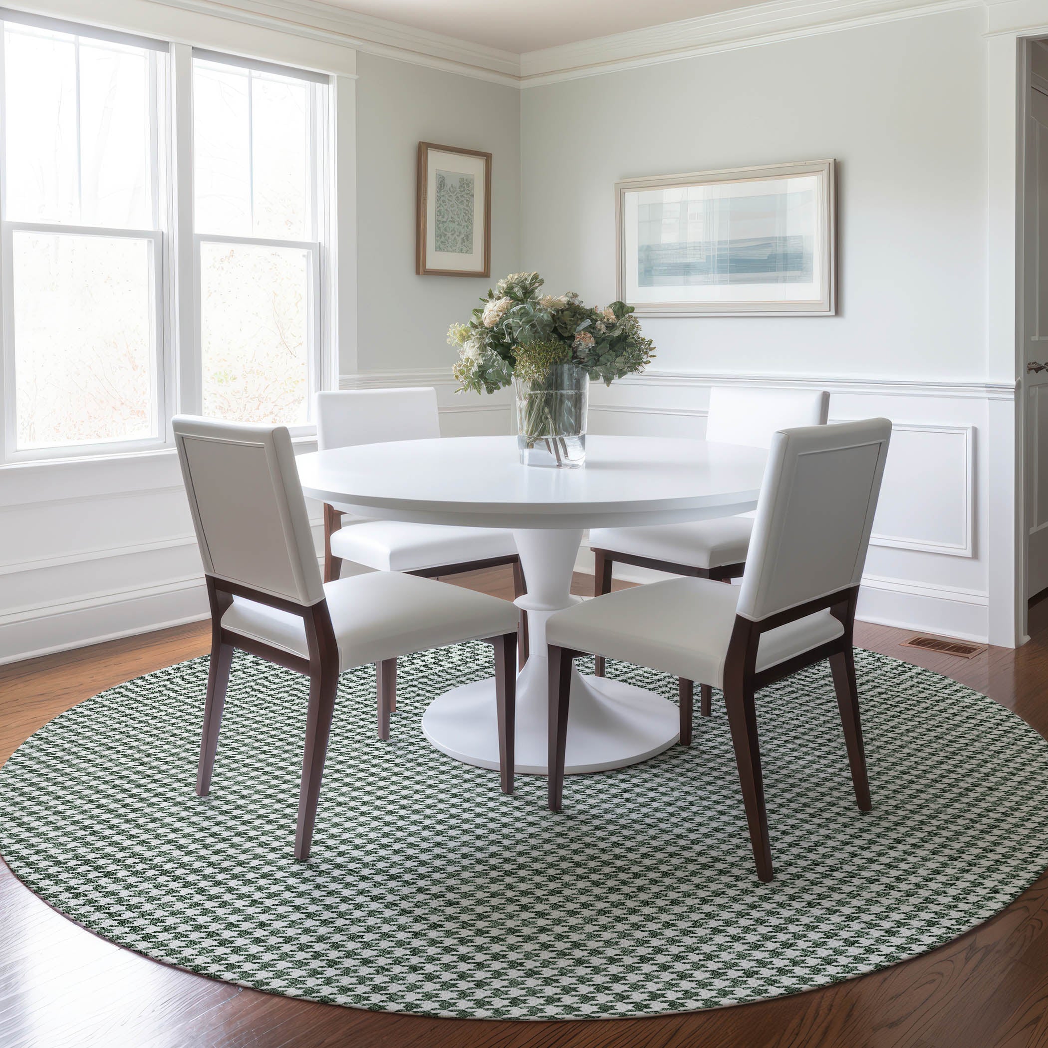 Mdina Machine Washable Transitional Green Rug 8' x 8' #shape_Round