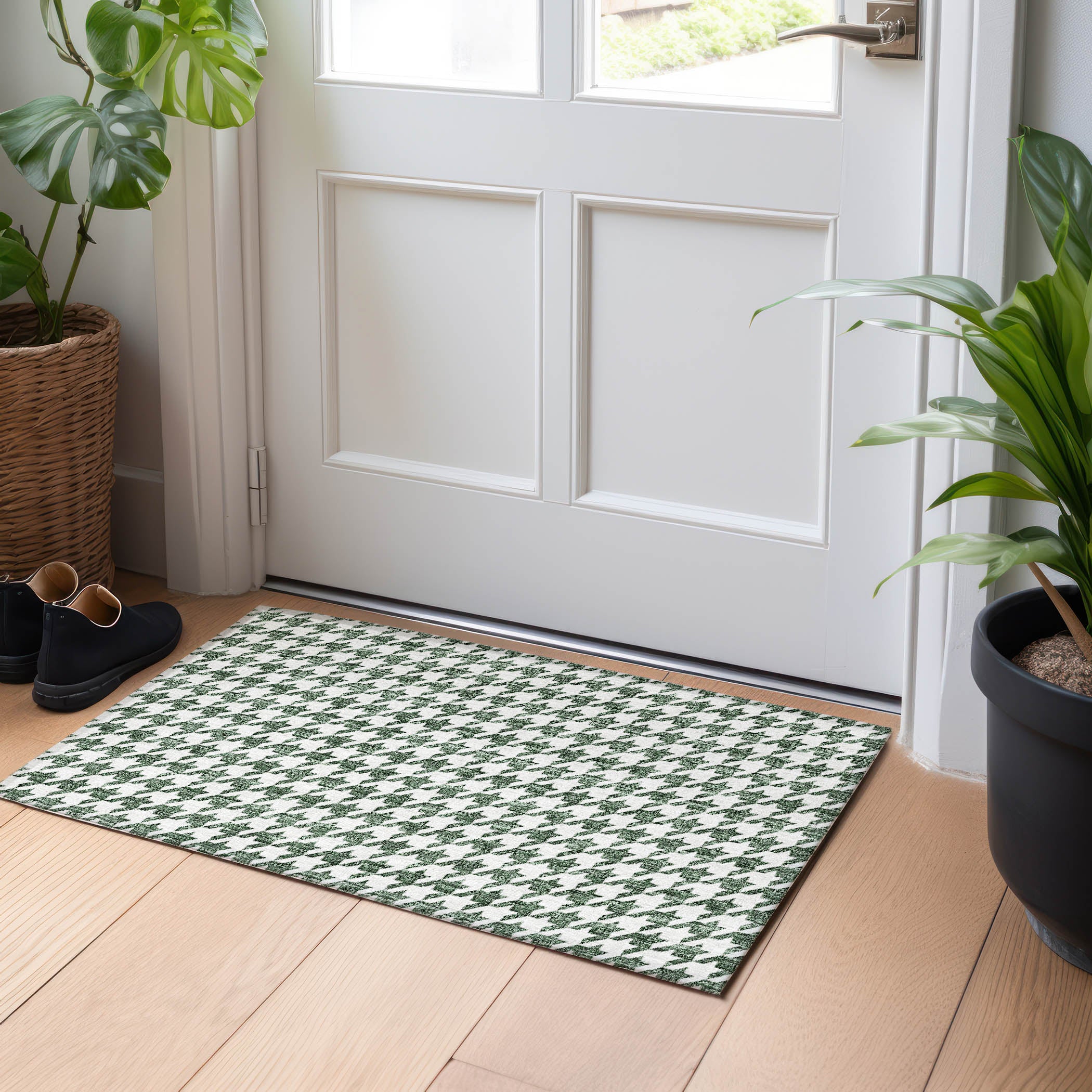 Mdina Machine Washable Transitional Green Rug 1'8" x 2'6" #shape_Rectangle
