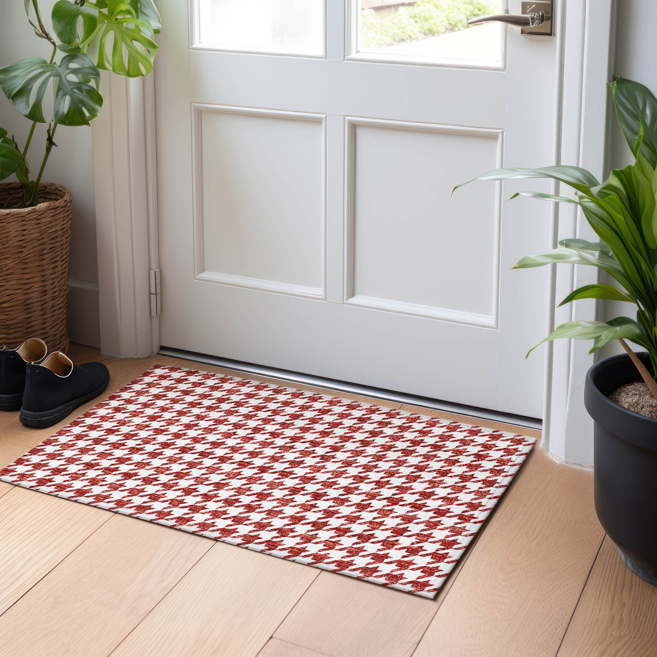 Mdina Machine Washable Transitional Red Rug 1'8" x 2'6" #shape_Rectangle