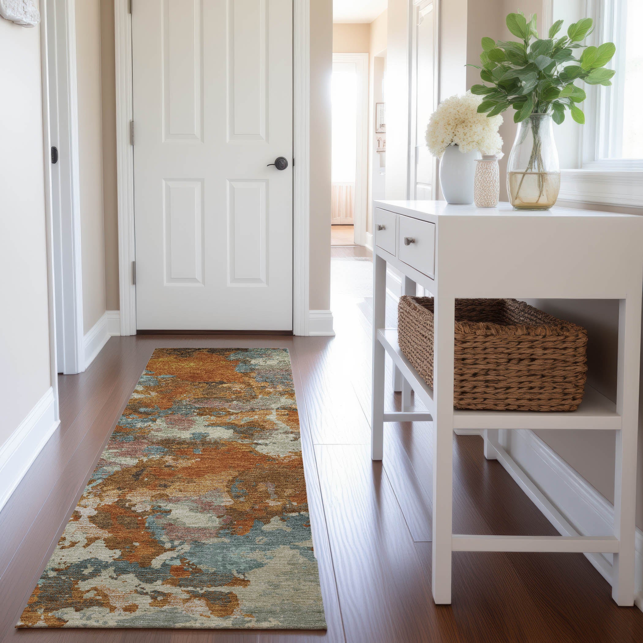 Seoul Machine Washable Transitional Copper Orange Rug 2'3" x 7'6" #shape_Runner