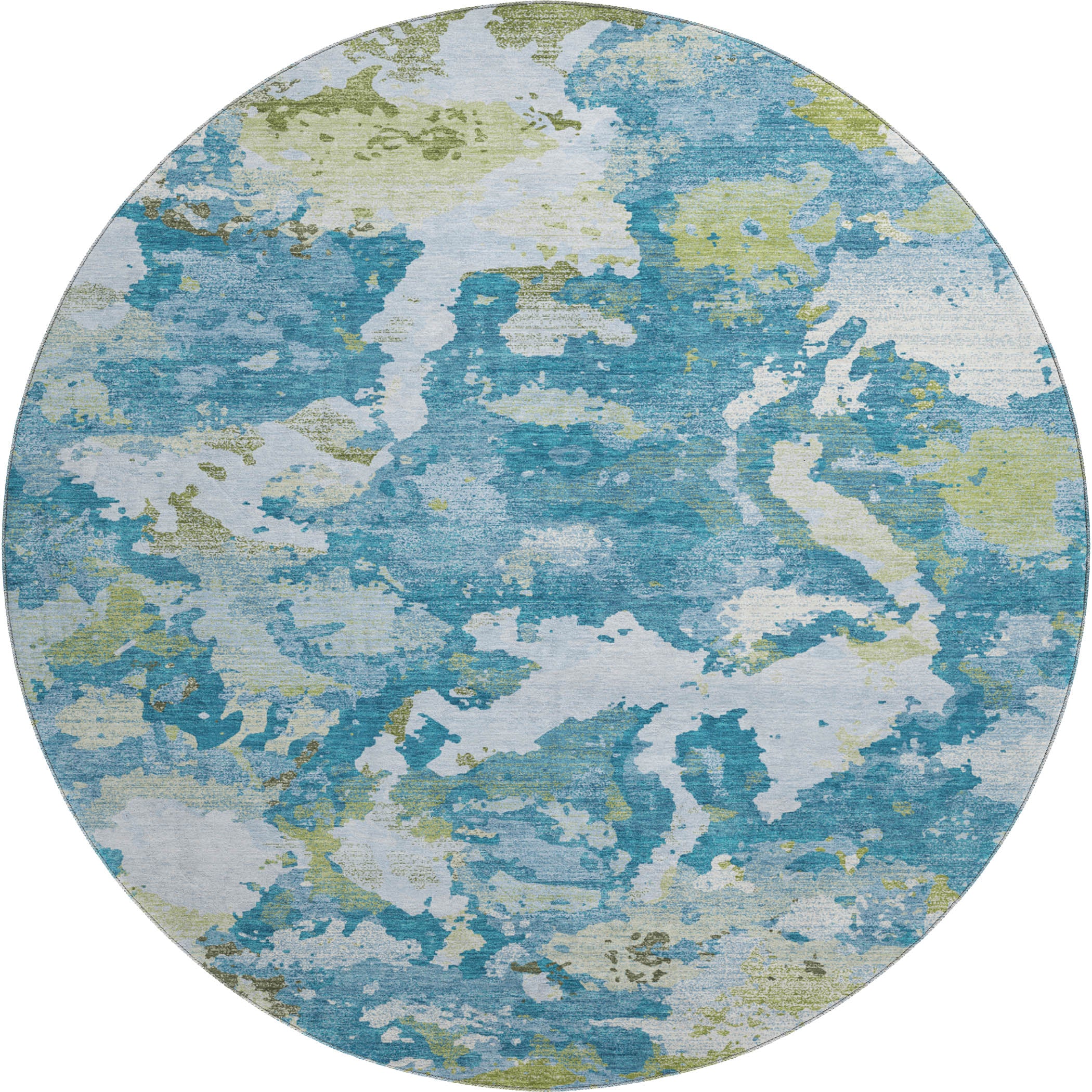 Seoul Machine Washable Transitional Denim Blue Rug 8' x 8' #shape_Round