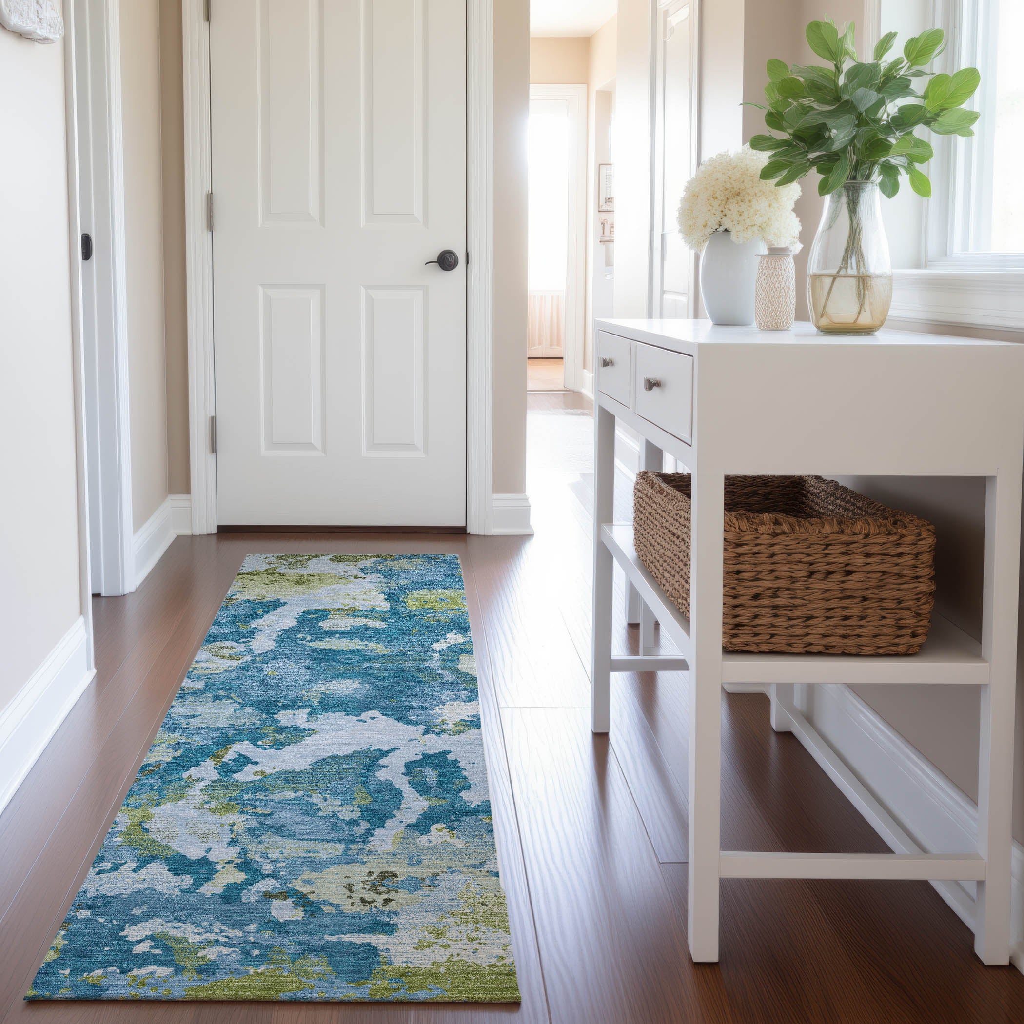 Seoul Machine Washable Transitional Denim Blue Rug 2'3" x 7'6" #shape_Runner