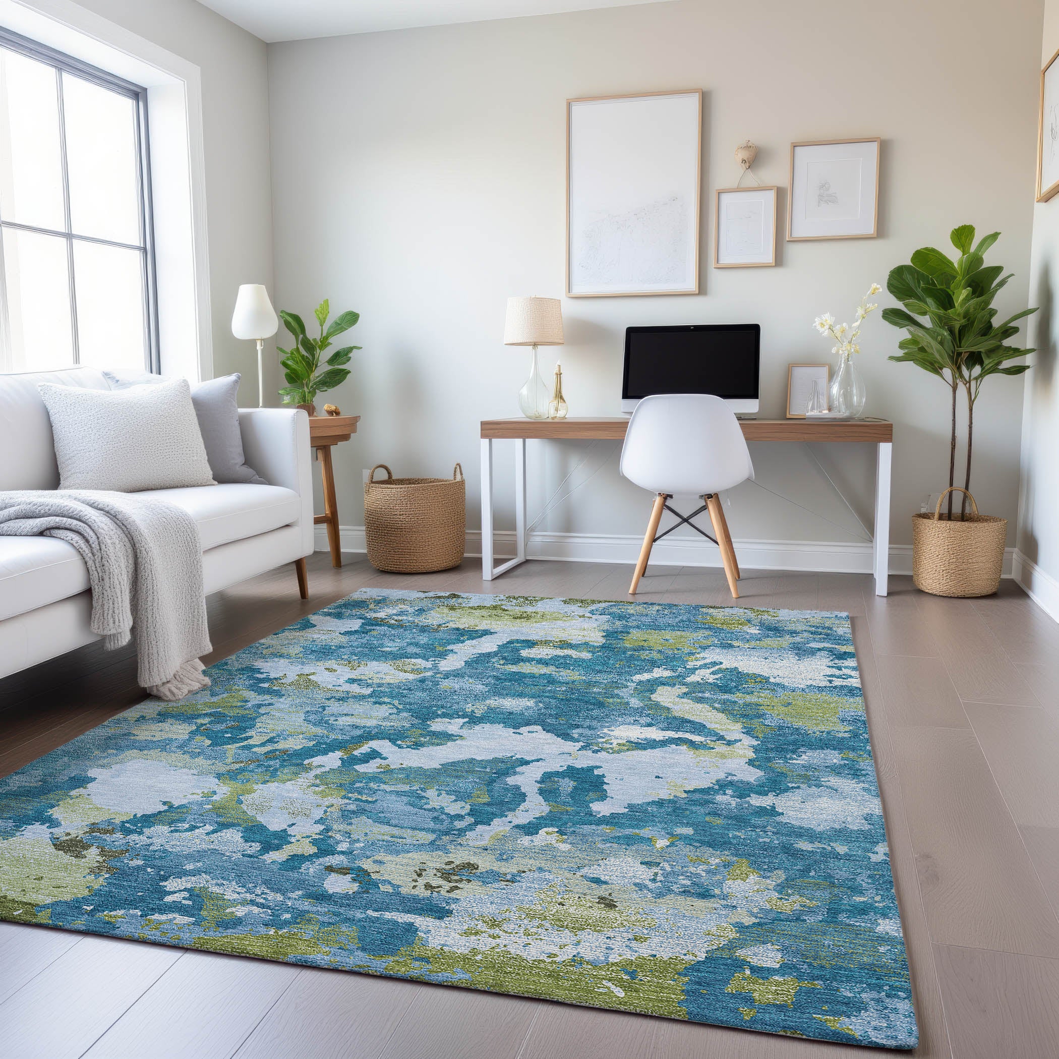 Seoul Machine Washable Transitional Denim Blue Rug 2'6" x 3'10" #shape_Rectangle