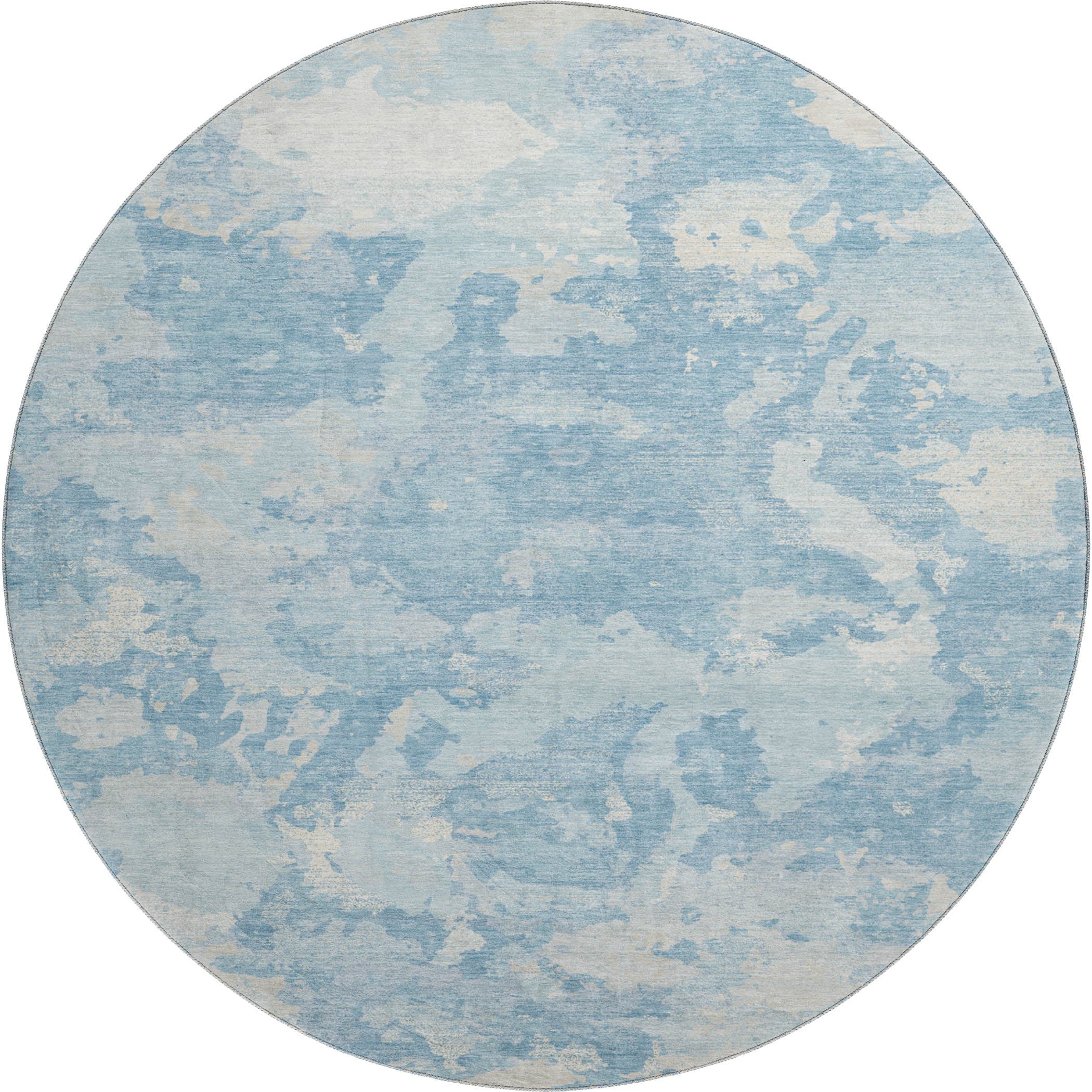 Seoul Machine Washable Transitional Sky Blue Rug 8' x 8' #shape_Round
