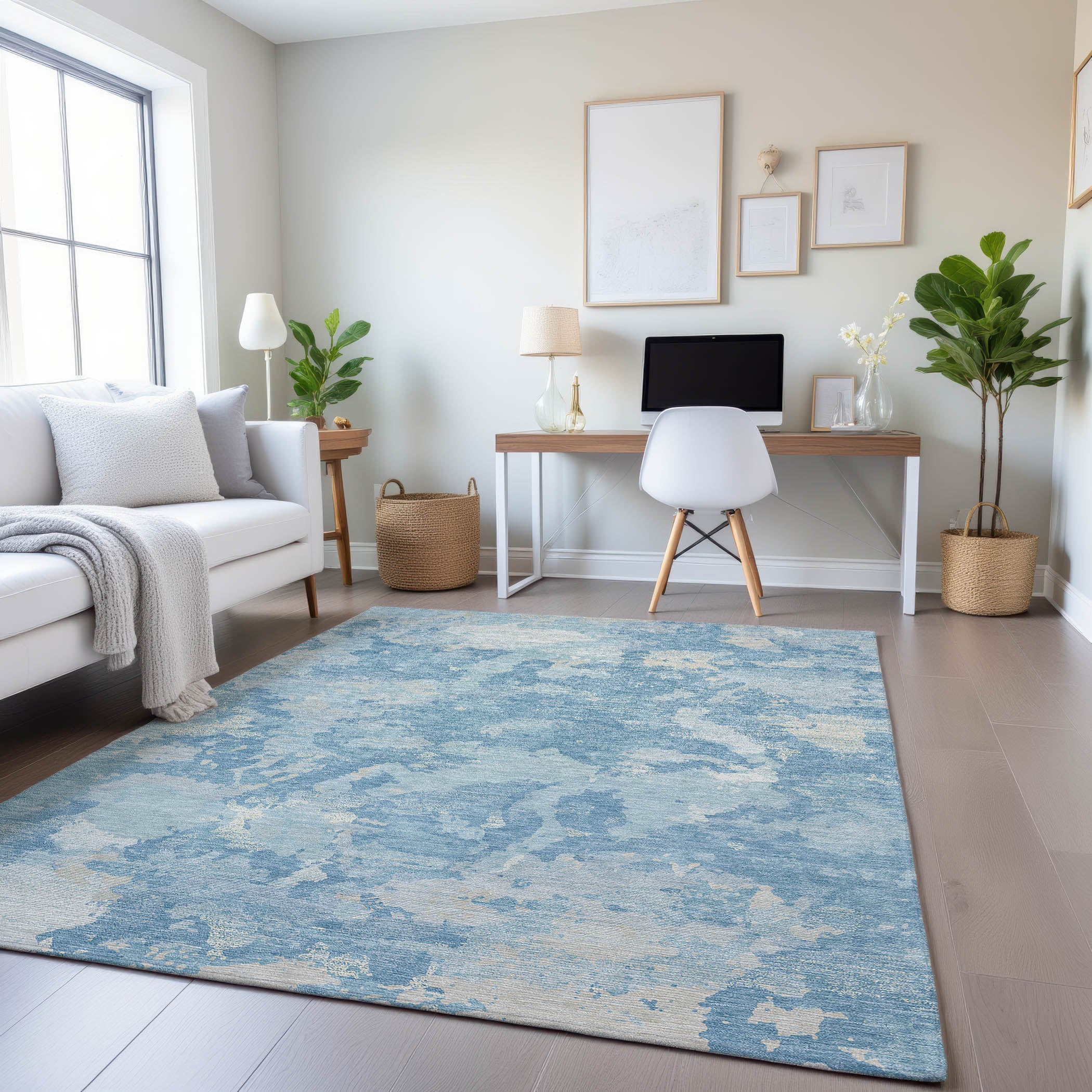 Seoul Machine Washable Transitional Sky Blue Rug 2'6" x 3'10" #shape_Rectangle