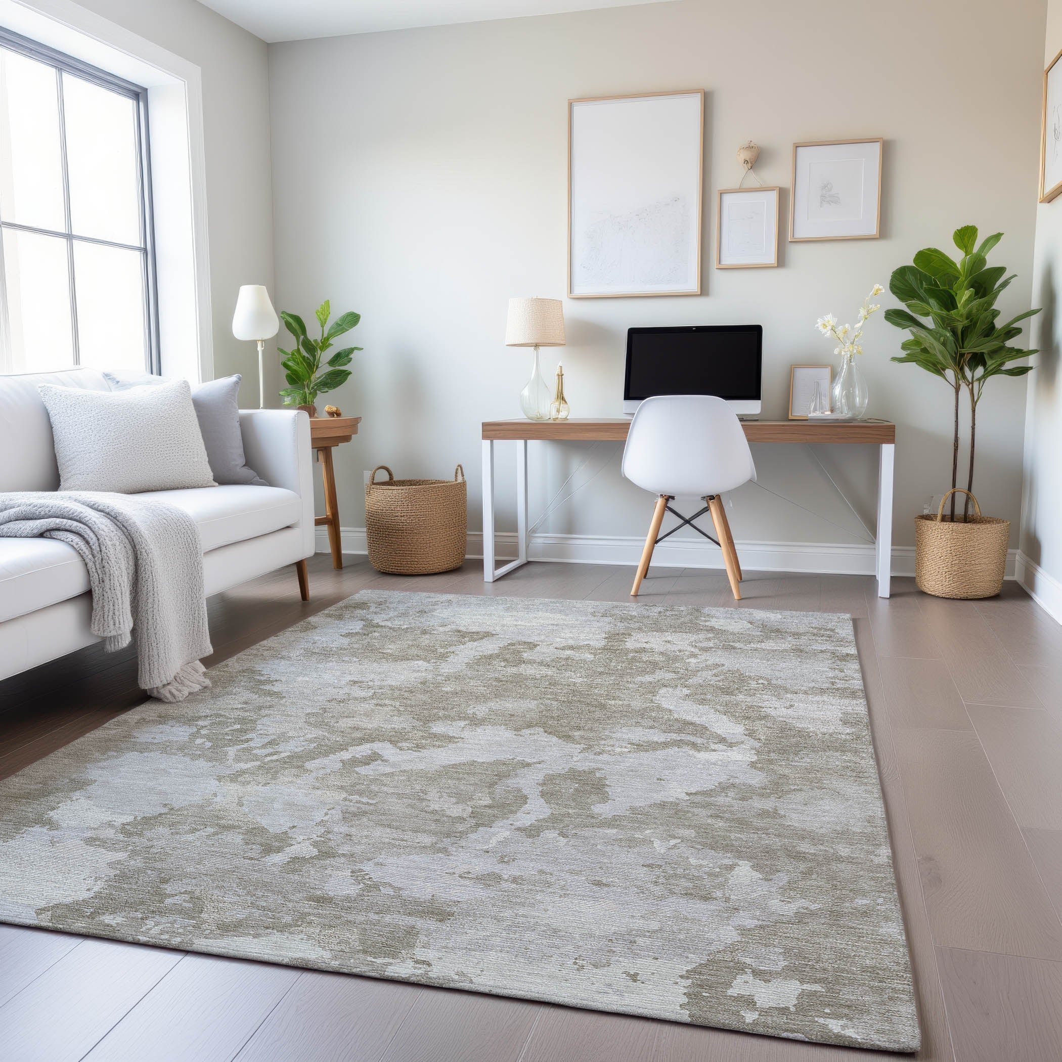 Seoul Machine Washable Transitional Taupe Brown Rug 2'6" x 3'10" #shape_Rectangle