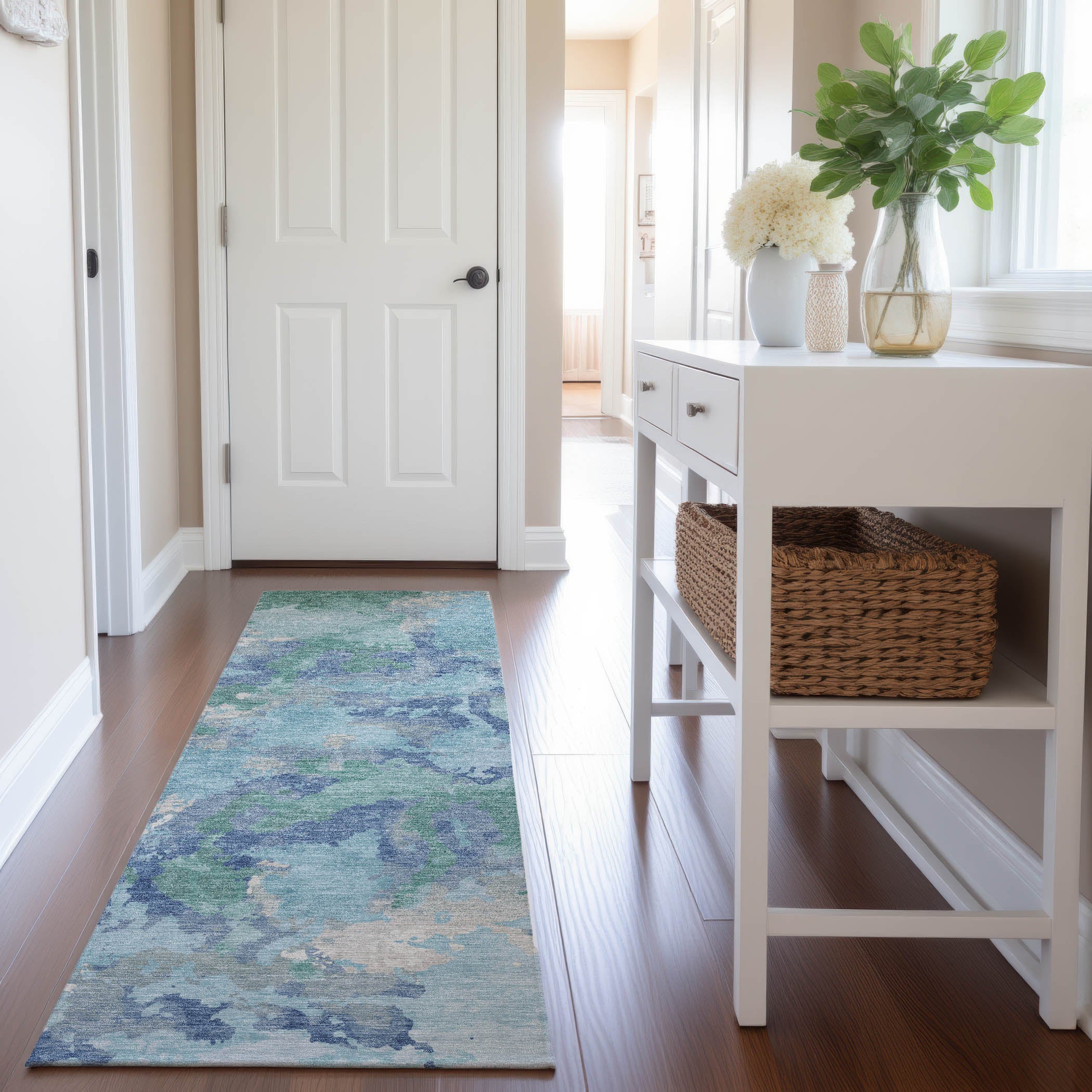 Havana Machine Washable Transitional Seafoam Blue Rug 2'3" x 7'6" #shape_Runner