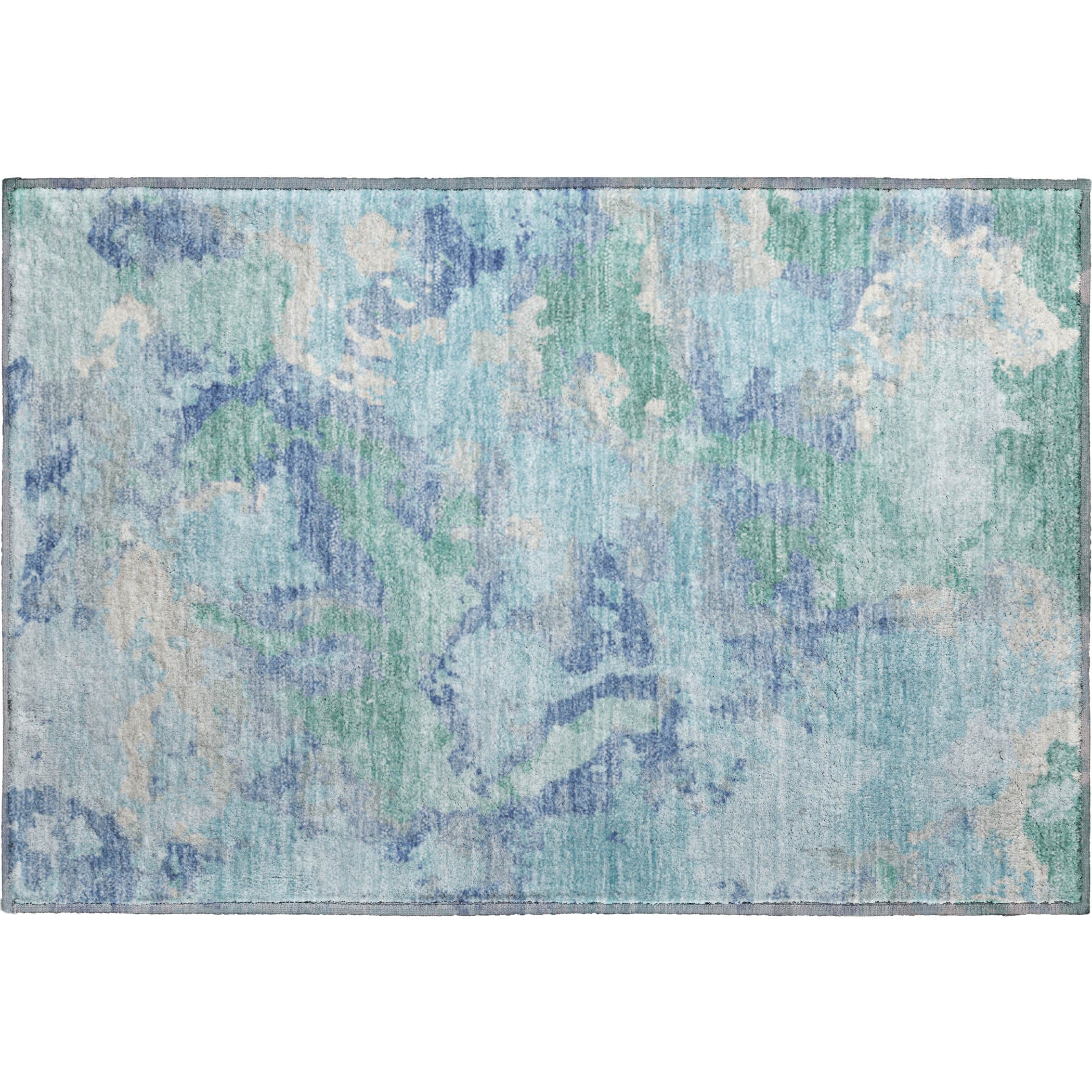 Havana Machine Washable Transitional Seafoam Blue Rug 1'8" x 2'6" #shape_Rectangle